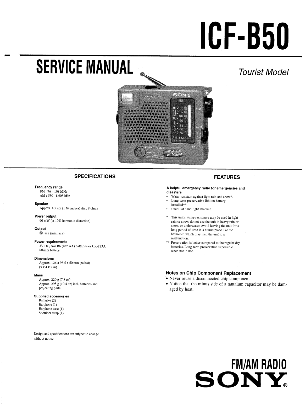 Sony ICFB-50 Service manual