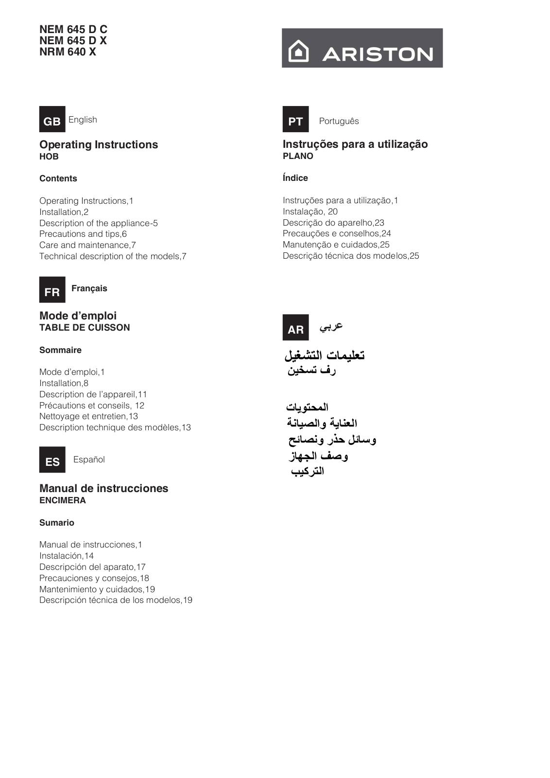 ARISTON NRM 640 X User Manual