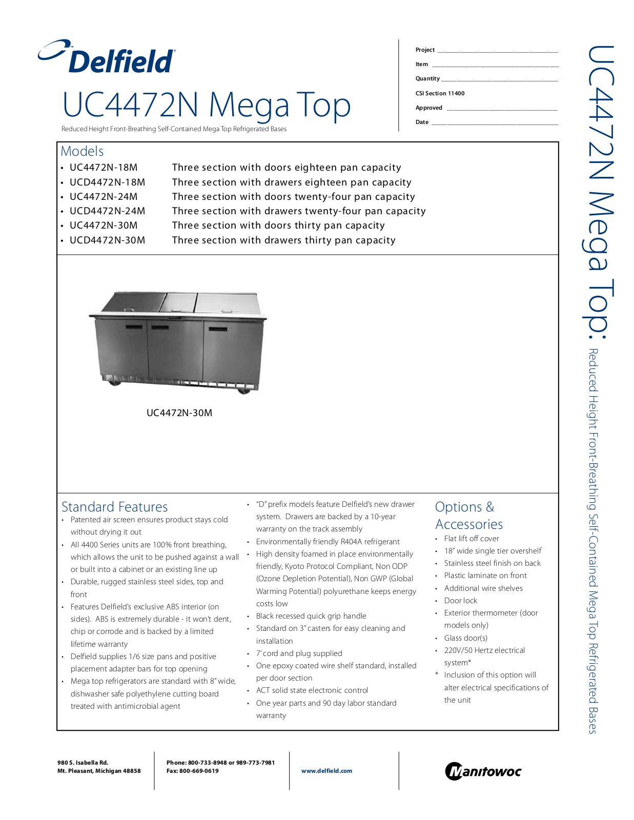 Delfield UCD4472N-18M, UC4472N-24M, UCD4472N-24M, UC4472N-30M, UCD4472N-30M General Manual