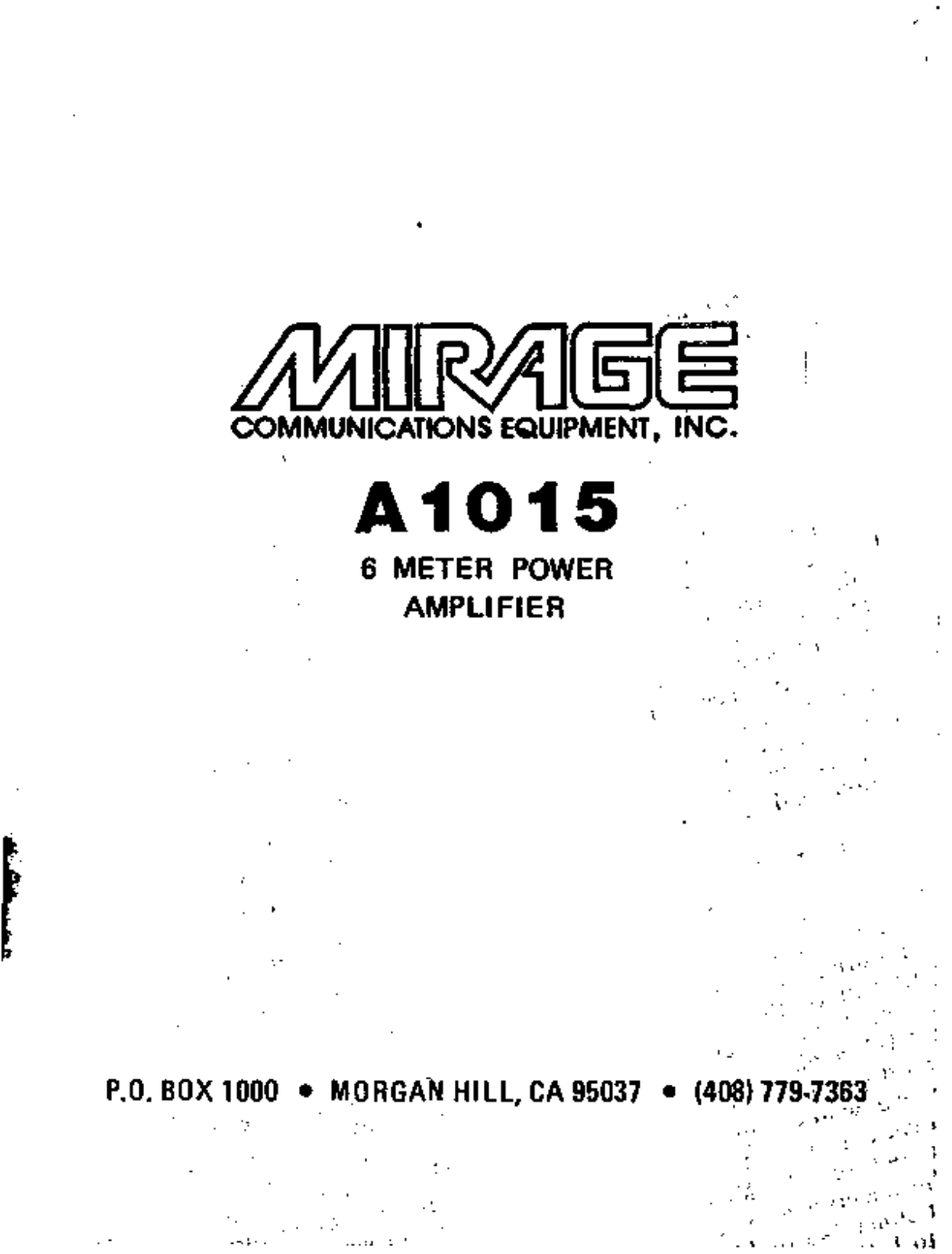 Mirage A1015 Service manual