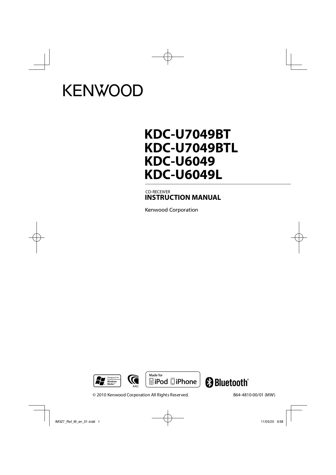 Kenwood KDC-U6049, KDC-U6049L, KDC-U7049BT, KDC-U7049BTL User Manual