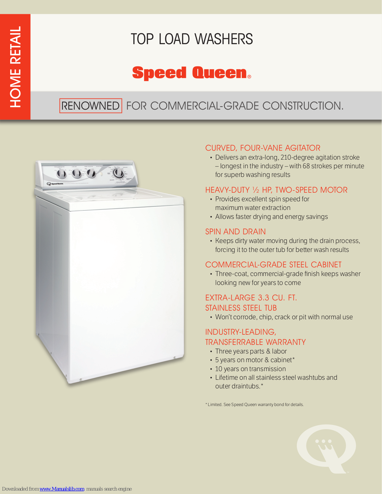 Speed Queen AWN412, AWN542, AWN432 Specifications