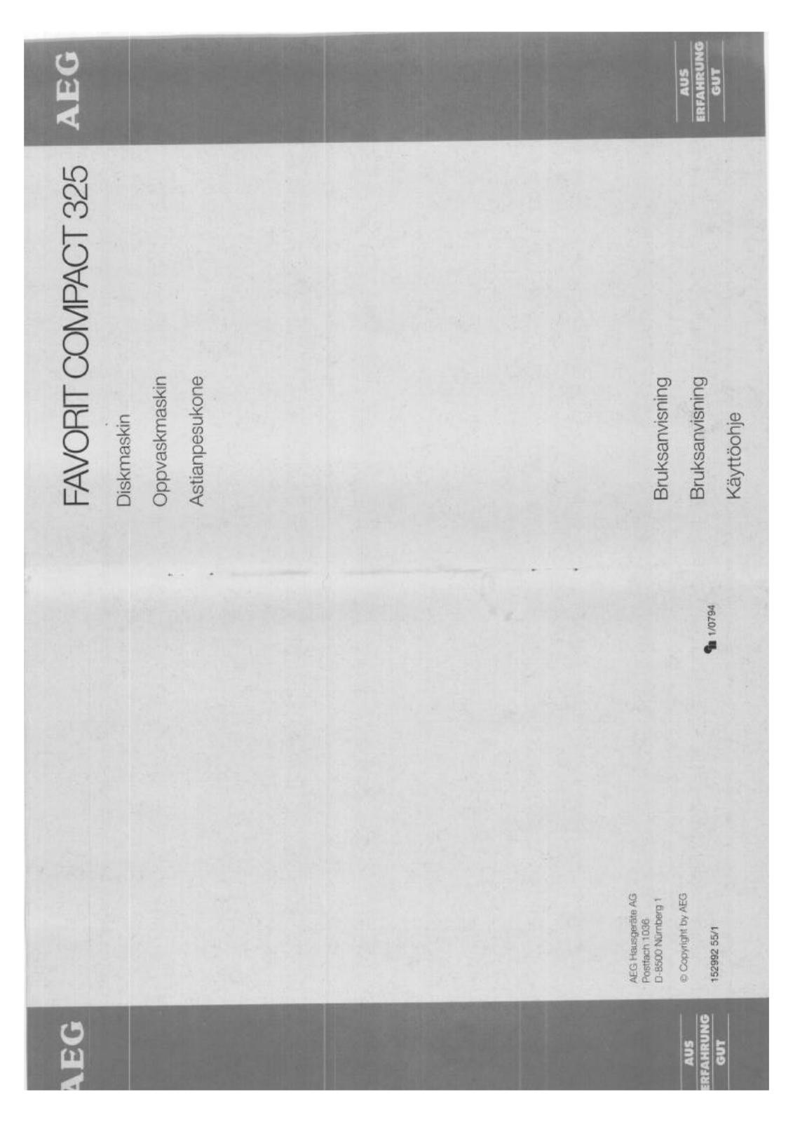 AEG FAVORIT COMPACT 325 Manual