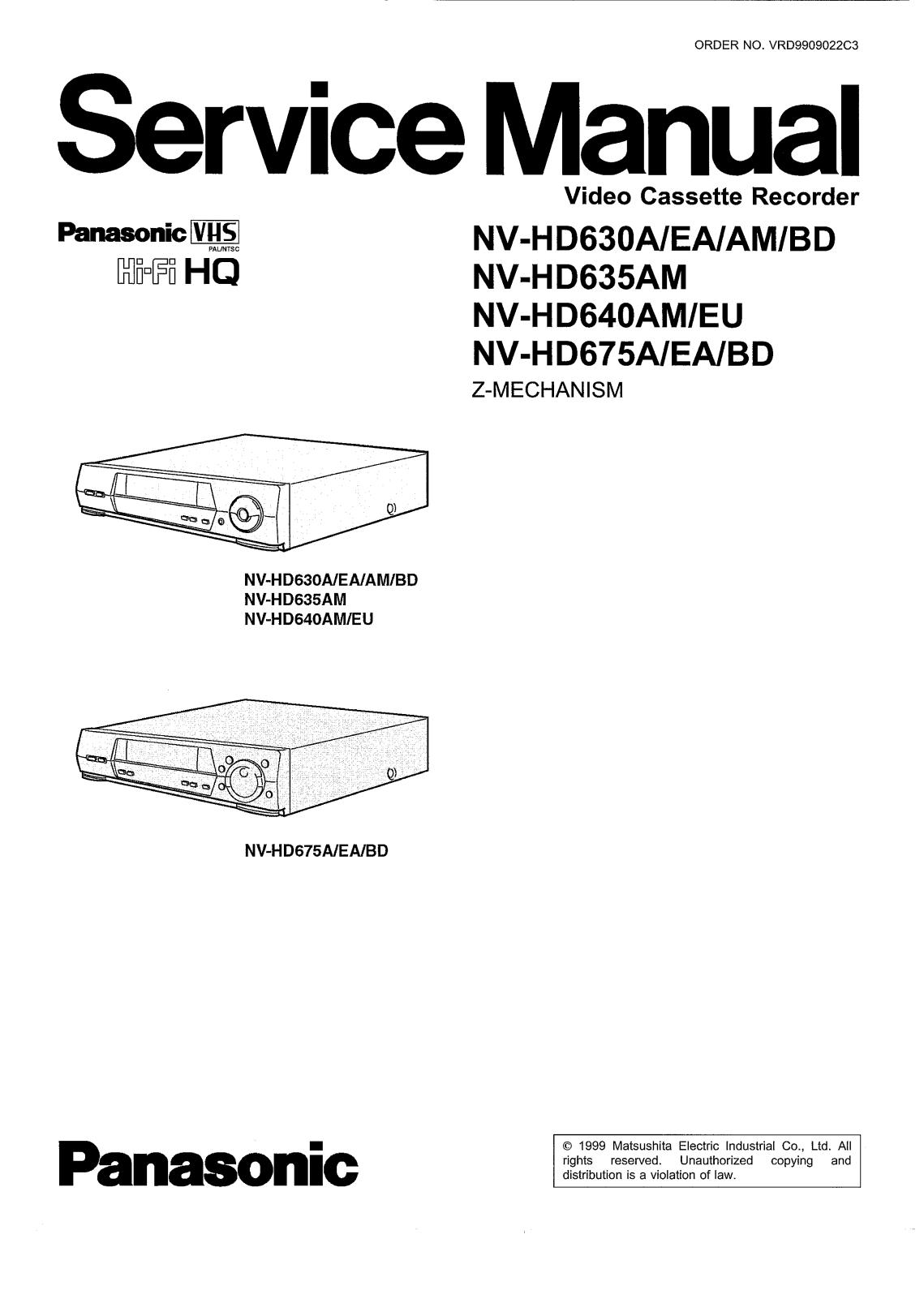 PANASONIC NV-HD630, NV-HD635, NV-HD 640, NV-HD675 Service Manual