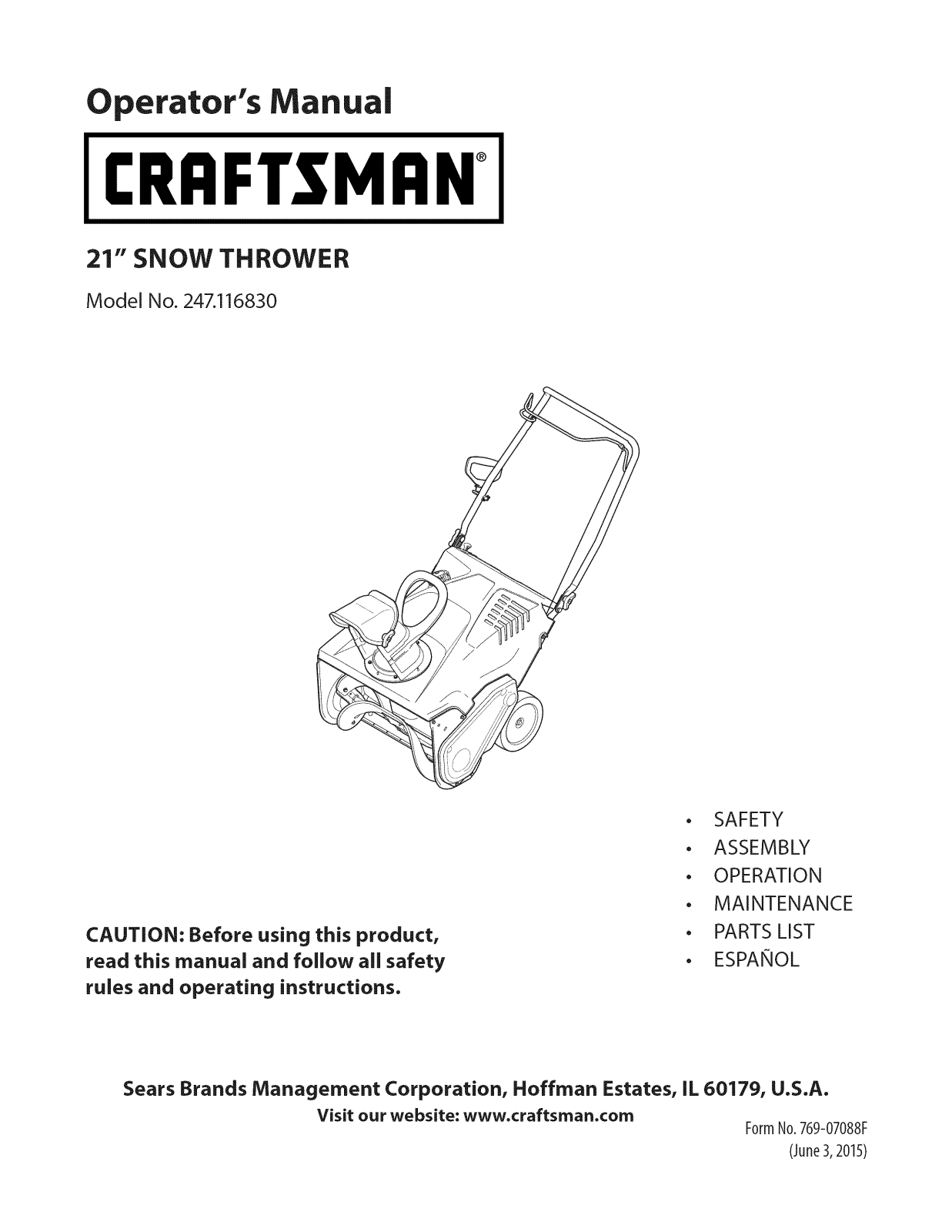 Craftsman 247116830 Owner’s Manual