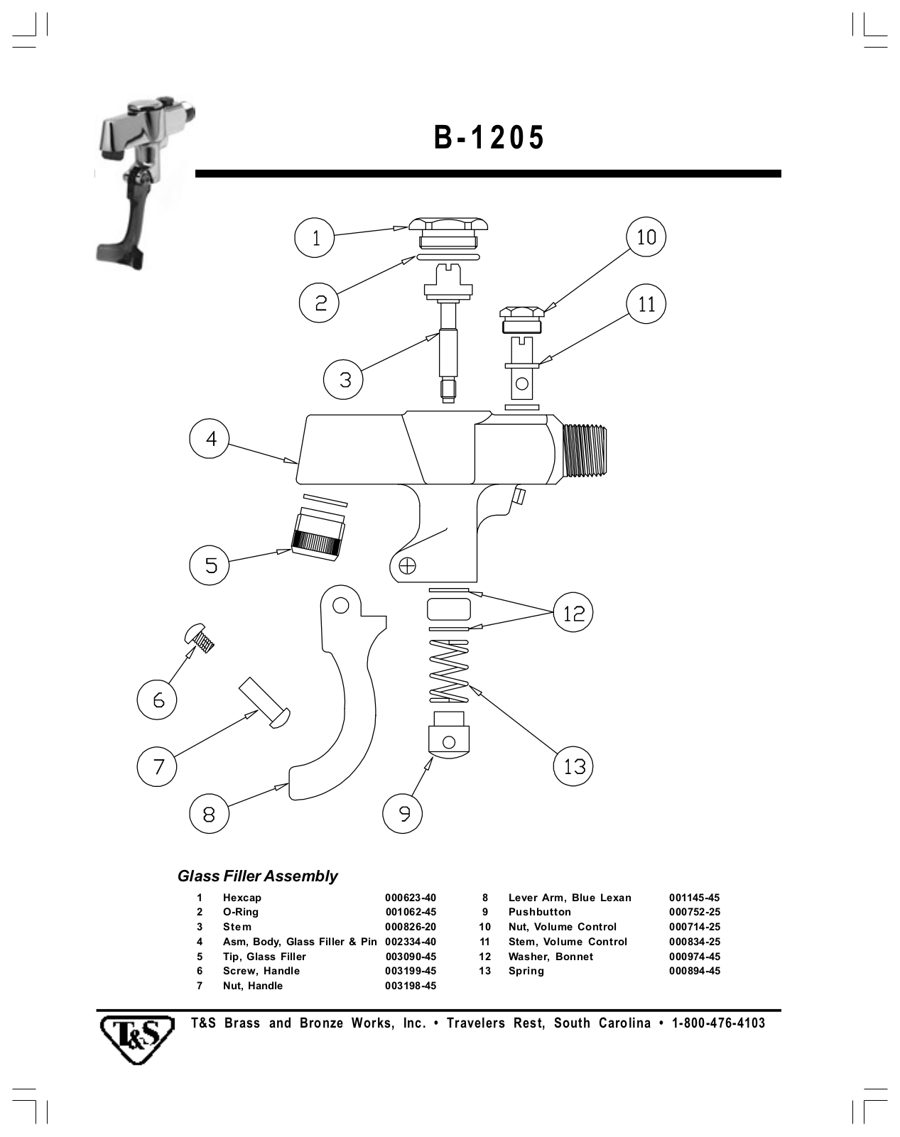 T & S Brass & Bronze Works B-1205 Part Manual