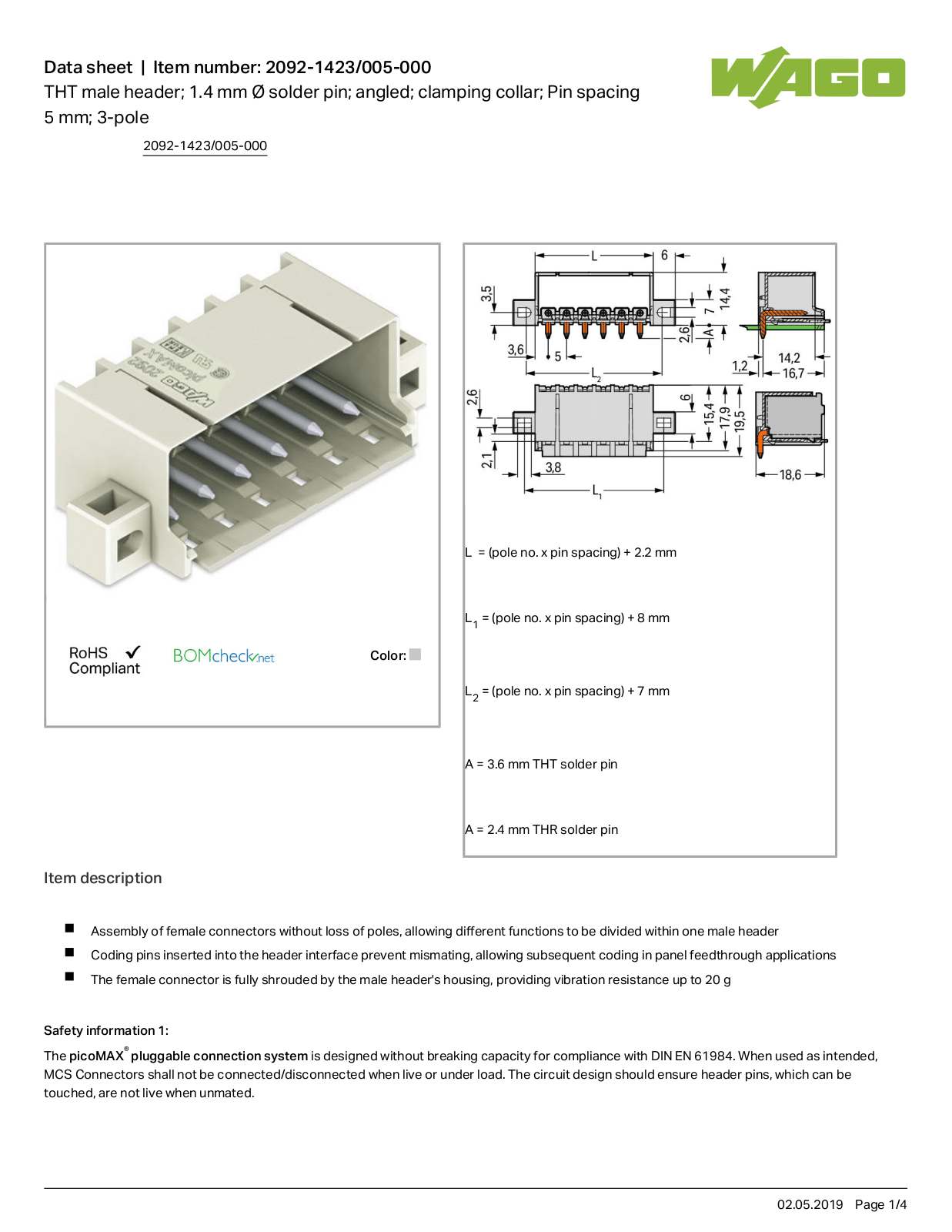 Wago 2092-1423/005-000 Data Sheet