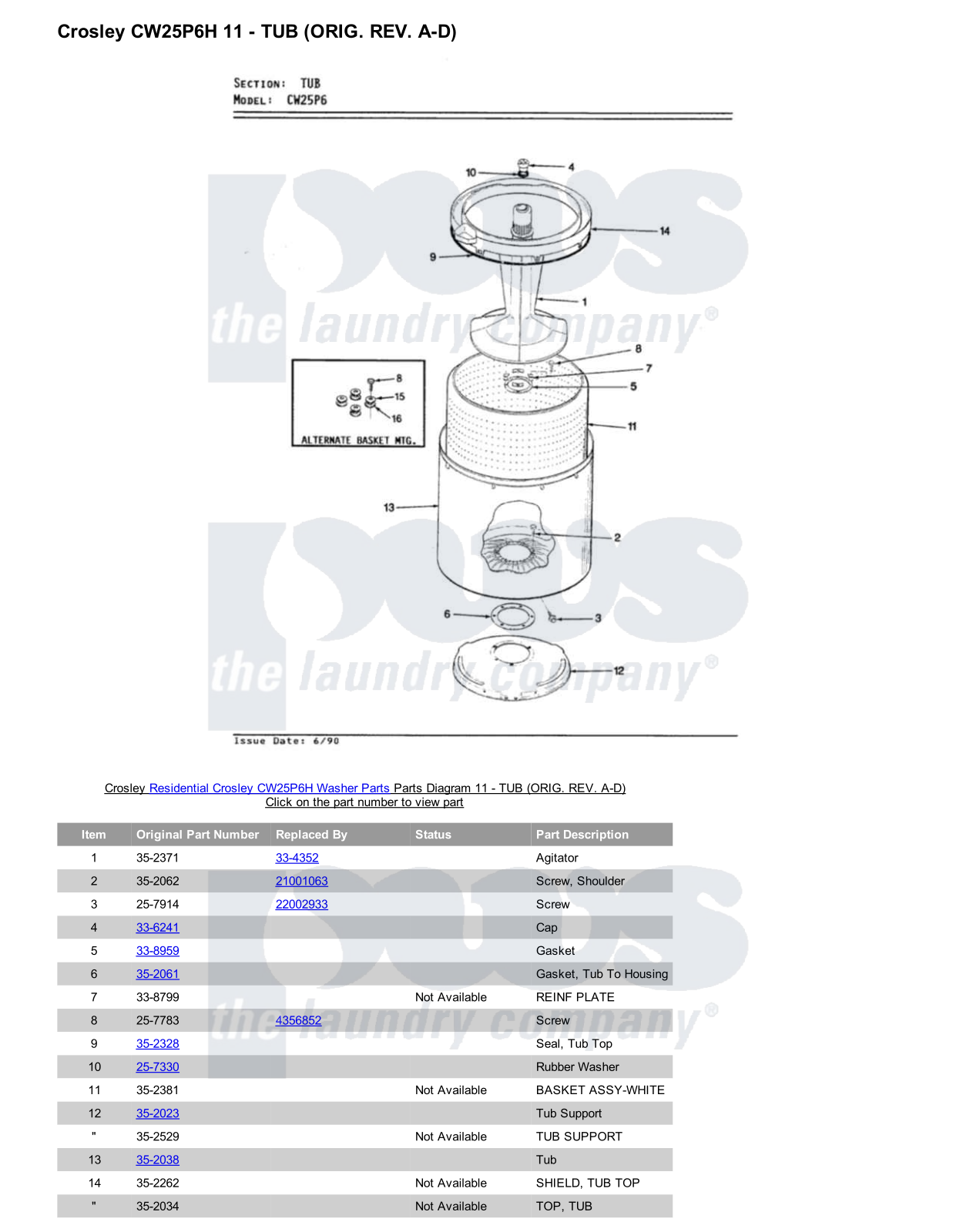 Crosley CW25P6H Parts Diagram