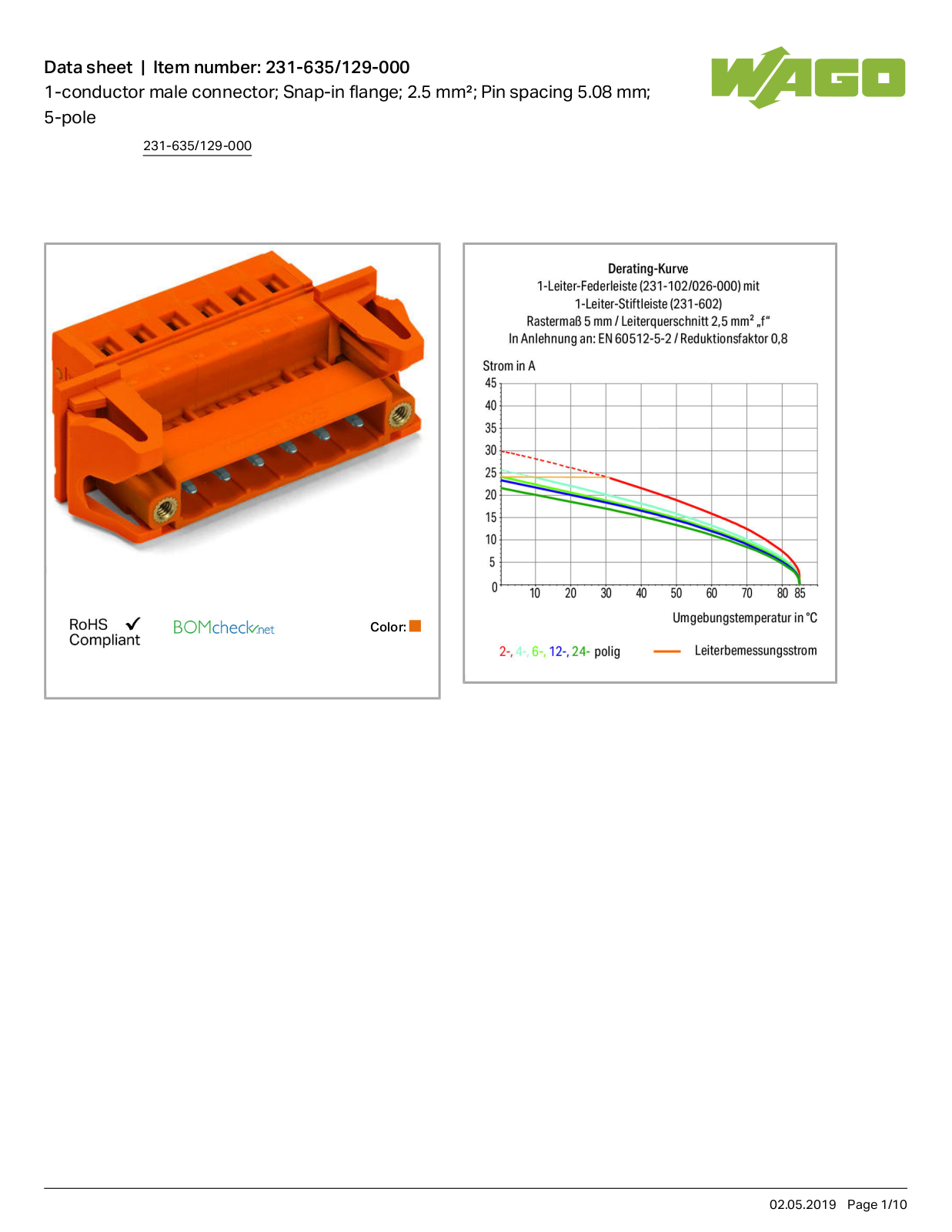 Wago 231-635/129-000 Data Sheet