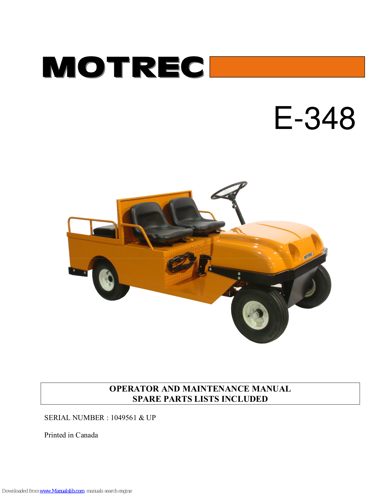 Motrec E-348 Maintance Manual