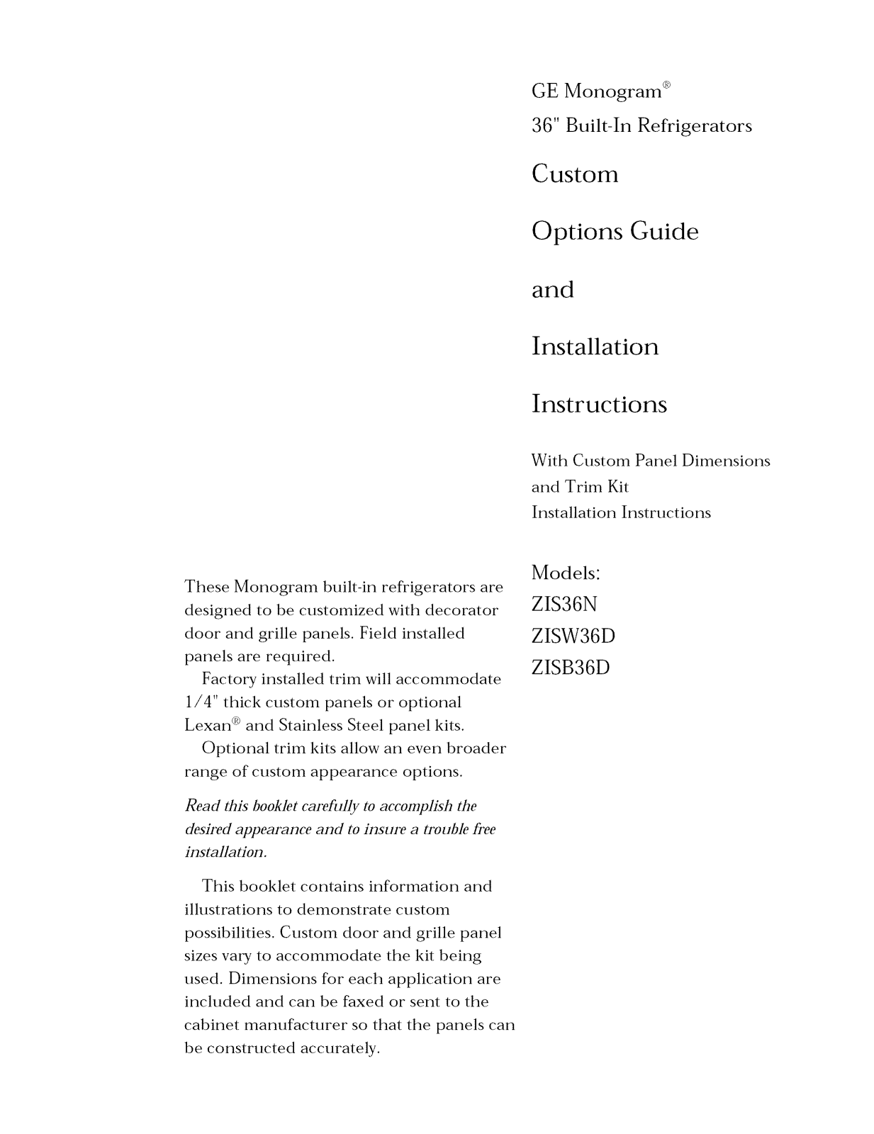 GE ZISB360DRC, ZISB36DWA, ZISW36DRC, ZISW36DWA Installation Guide - ManualMachine.com