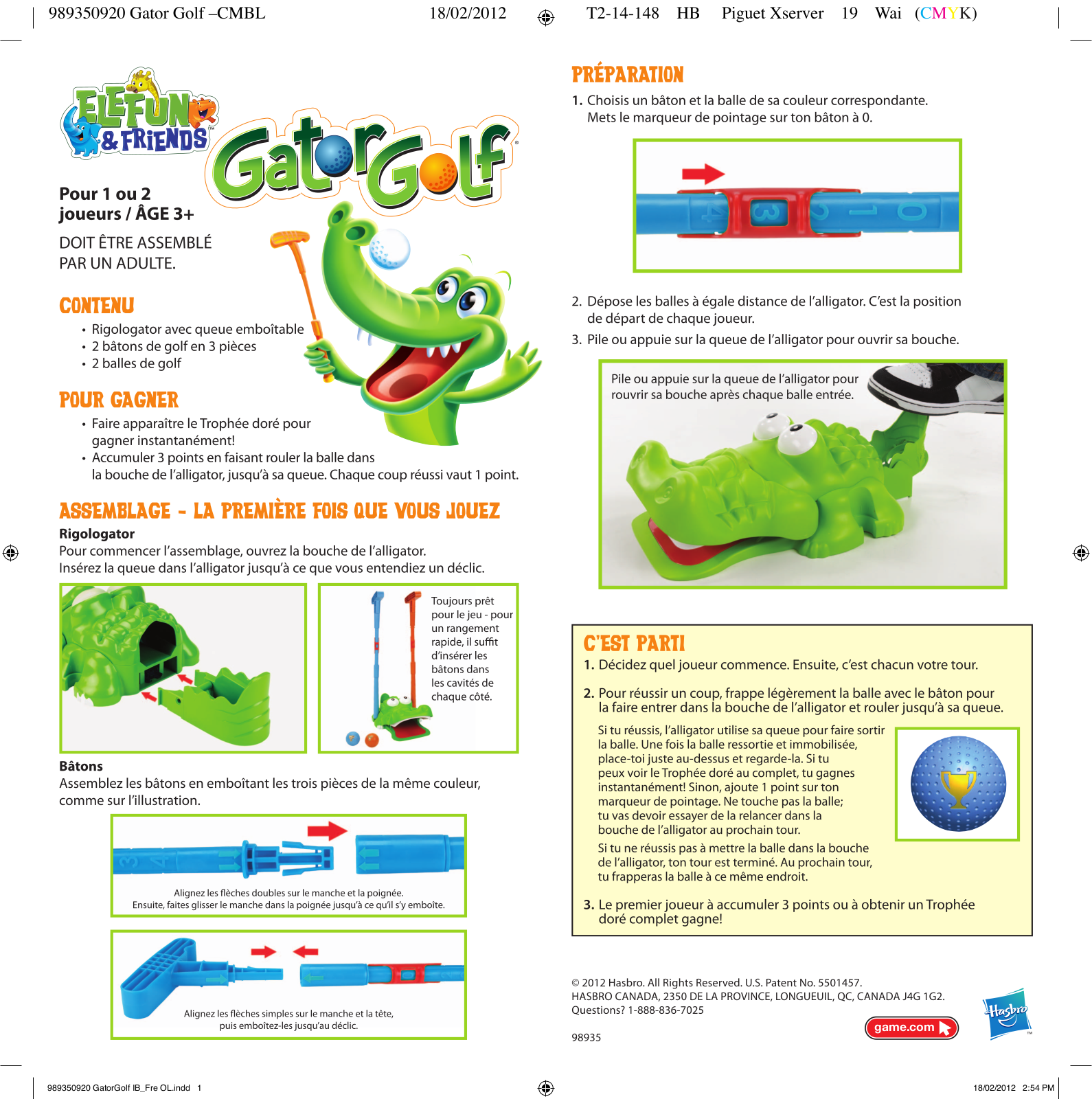 HASBRO ELEFUN AND FRIENDS GATOR GOLF User Manual