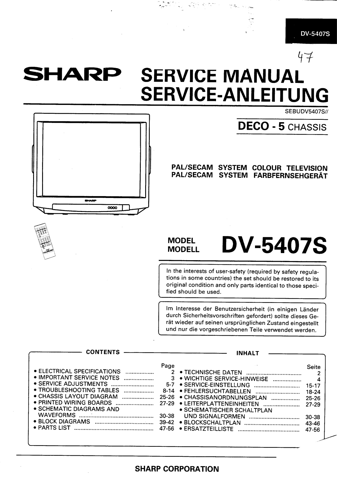 Sharp DV5407S Schematic