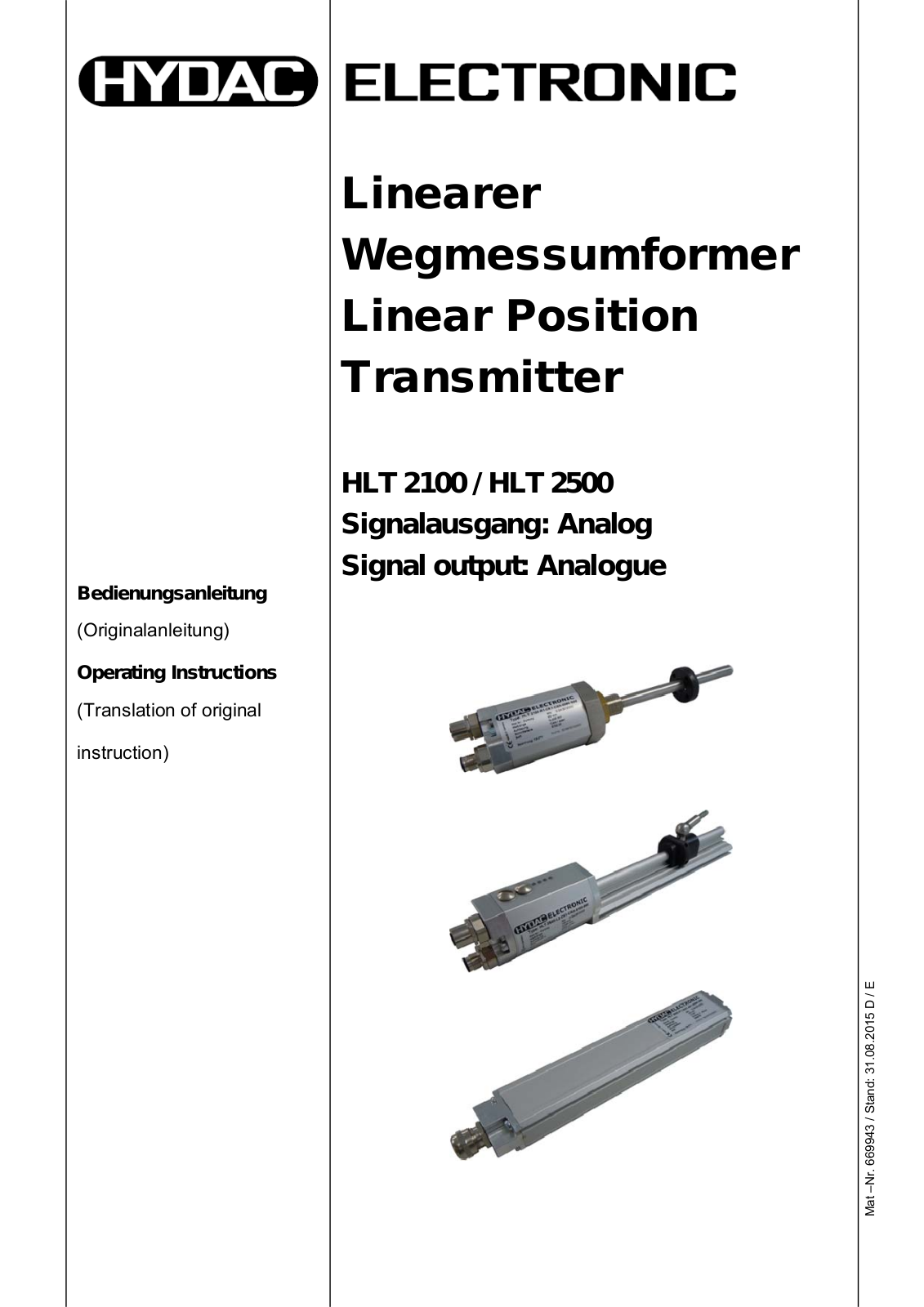 Hydac HLT 2100, HLT 2500 Operating Instructions Manual