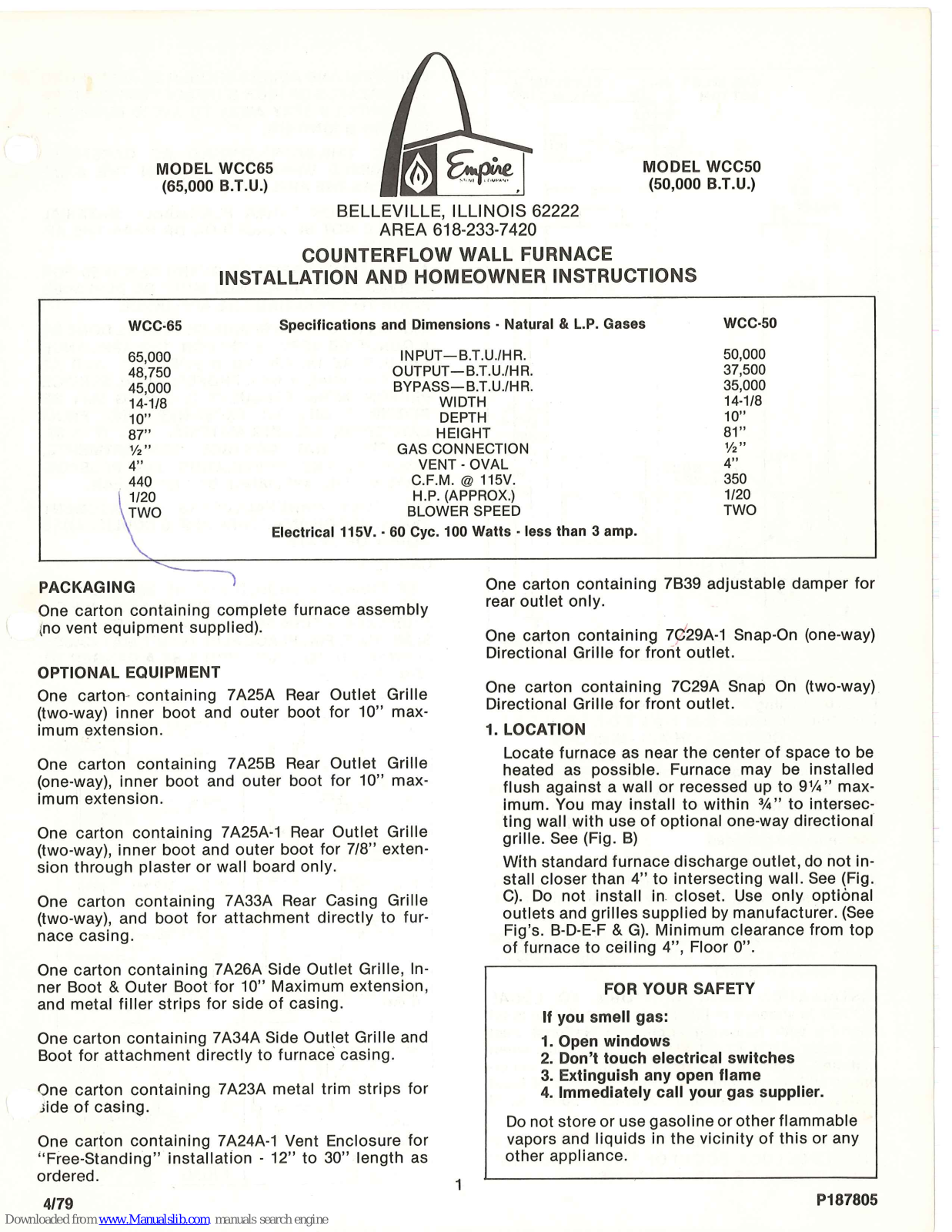 Empire Heating Systems WCC65, WCC50 Installation And Owner's Instructions