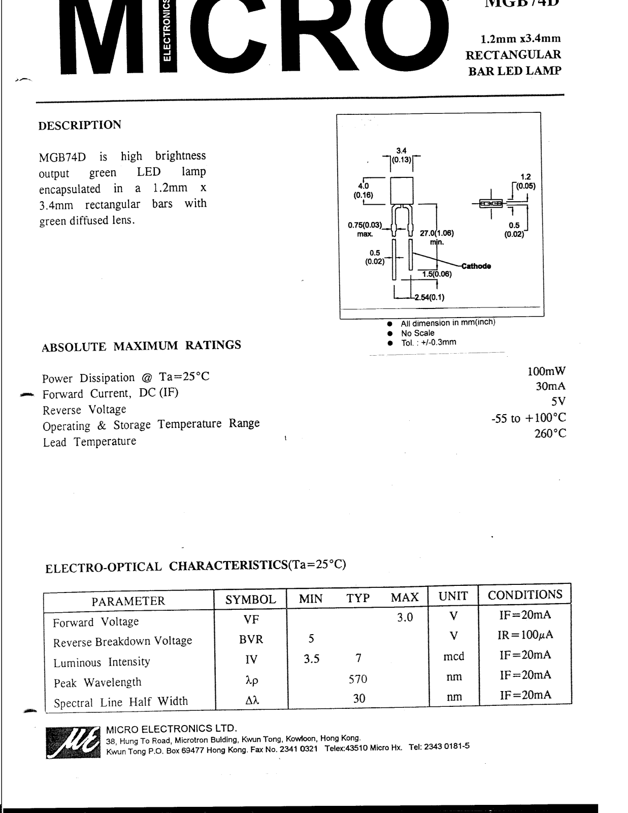 MICRO MGB74D Datasheet