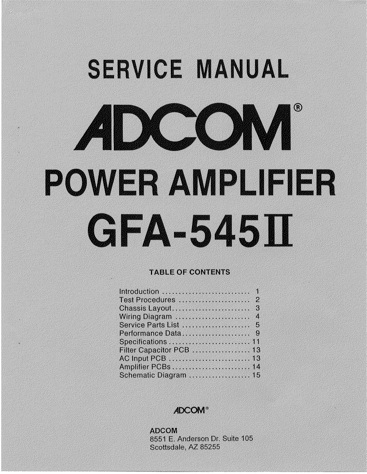 Adcom GFA-545 Mk2 Service manual