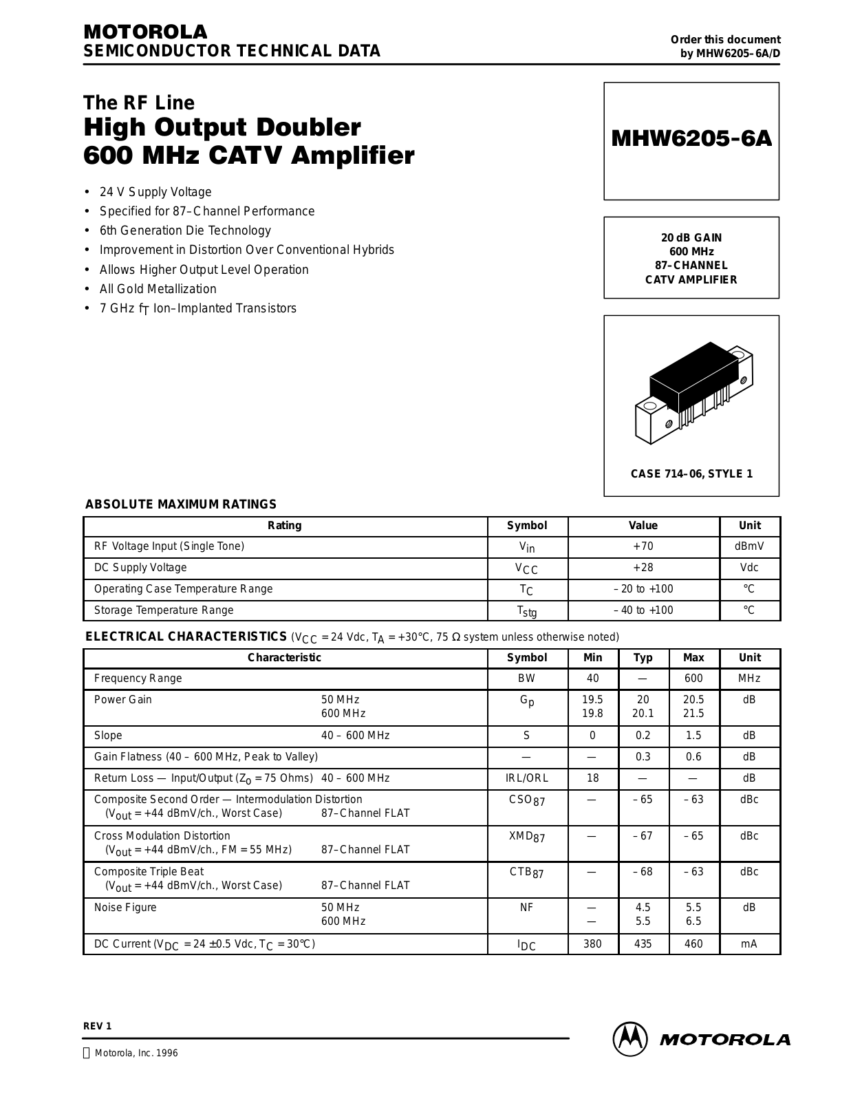 Motorola MHW6205-6A Datasheet