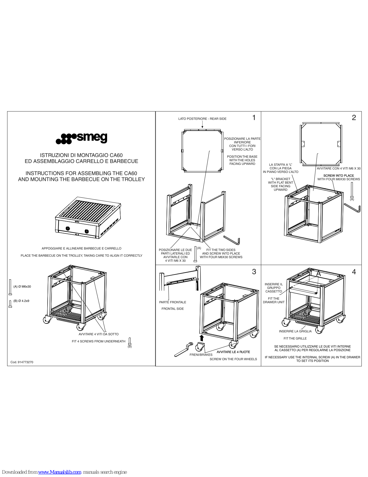 Smeg CA60TOP,CA60TOPUK,CA90TOP,CA90TOPUK,CA60,CA90 Assembling Instructions