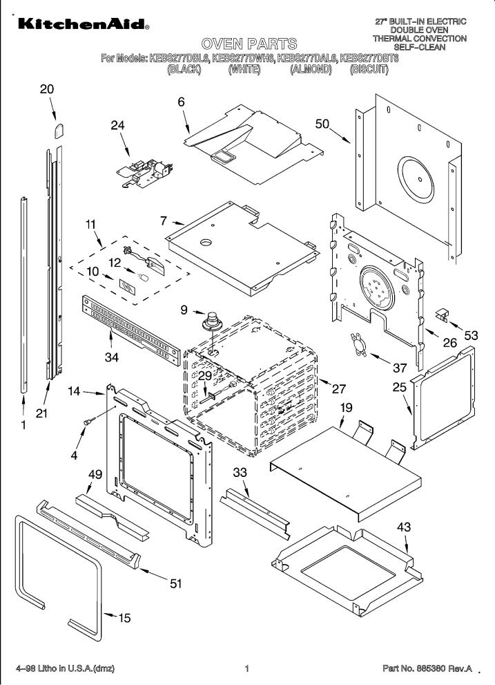 KitchenAid KEBS277DWH6 Parts List