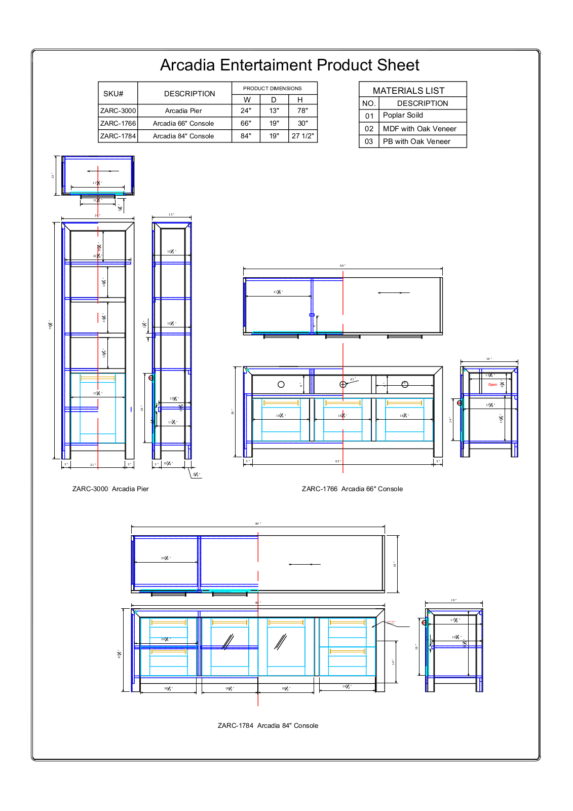 Legends Furniture ZARC-3000, ZARC-1766, ZARC-1784 Product Sheet