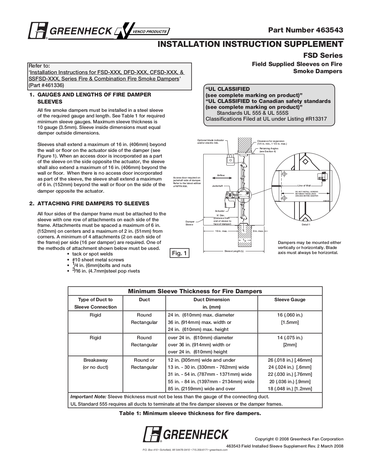 Greenheck Fan 461336 User Manual