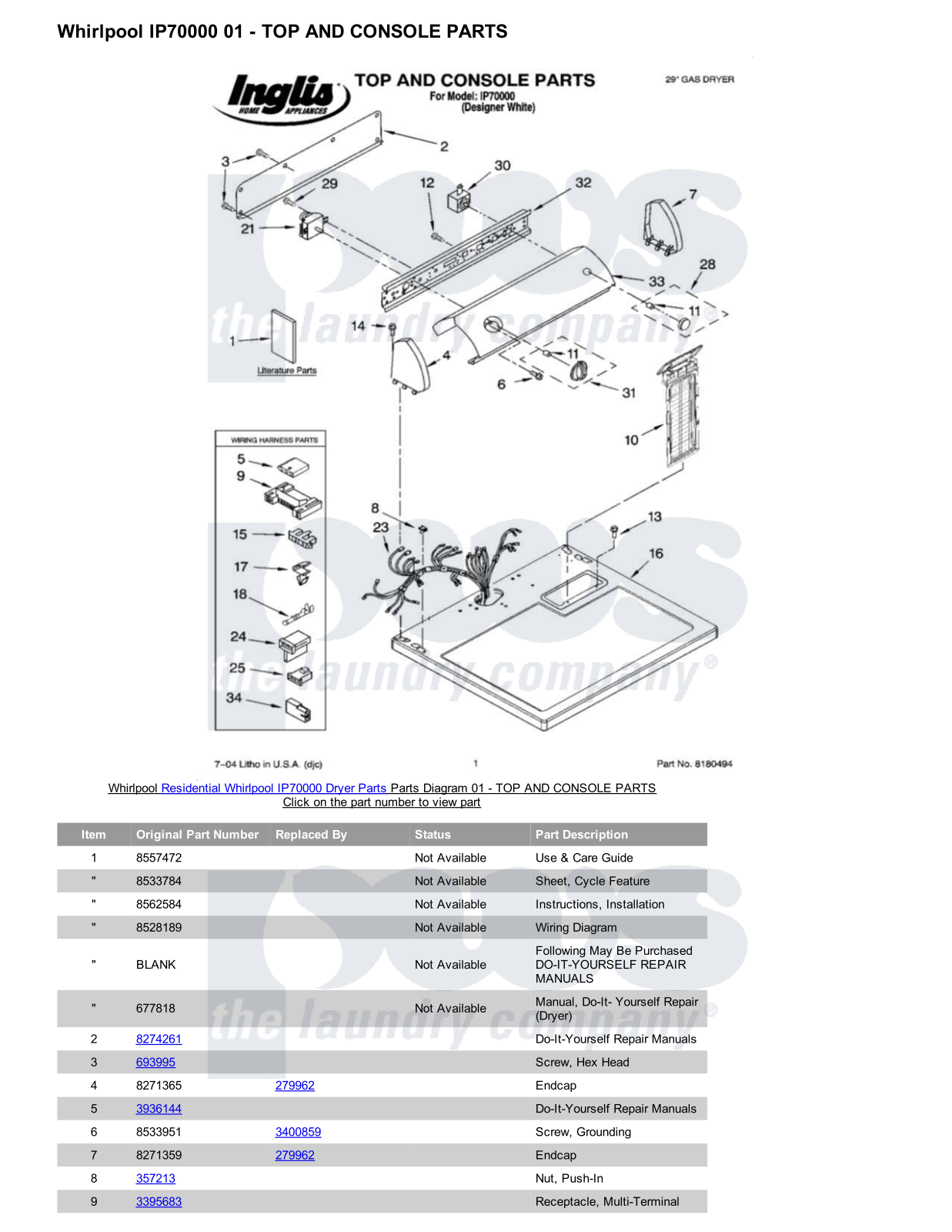 Whirlpool IP70000 Parts Diagram