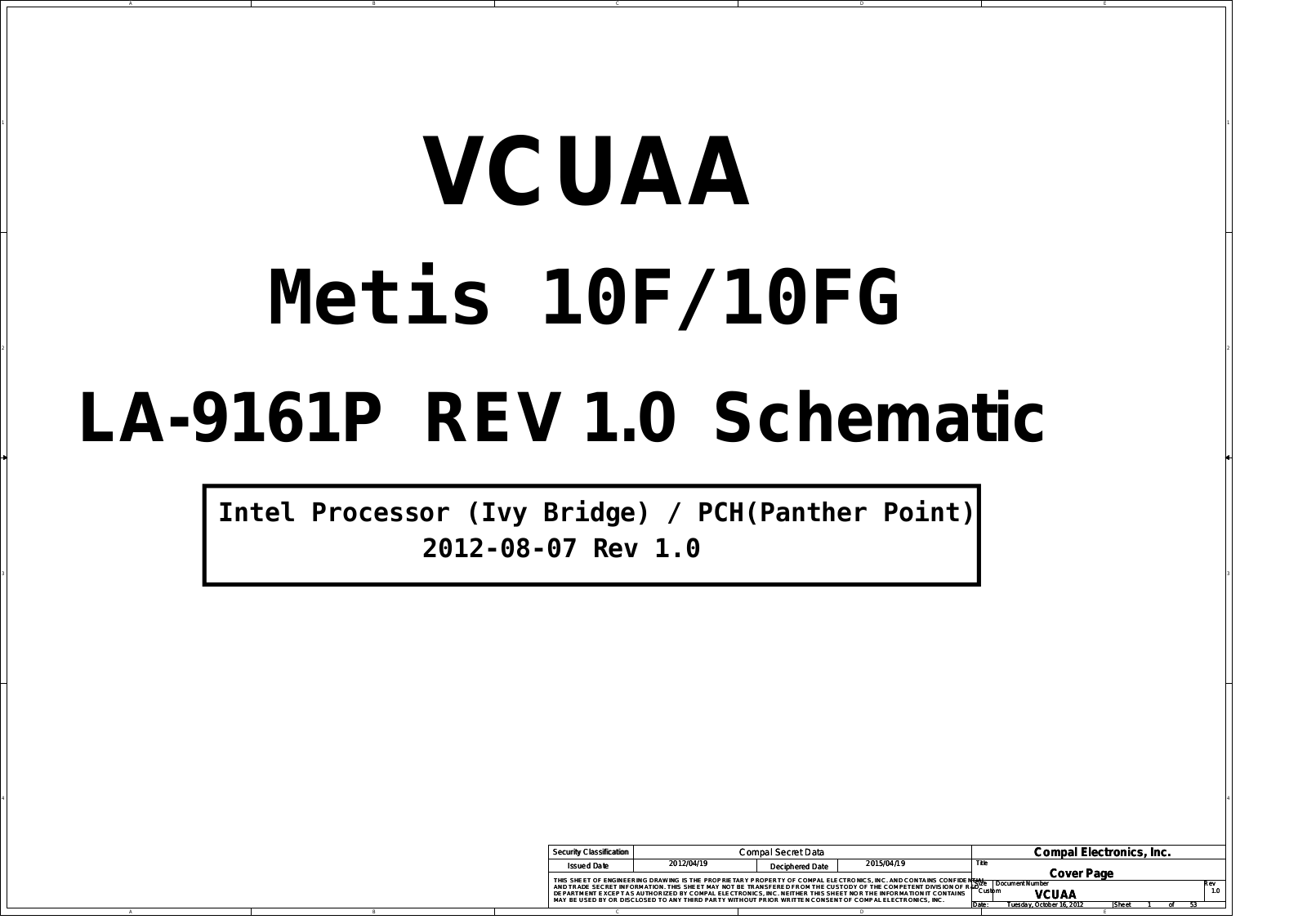 Compal LA-9161P VCUAA Metis 10F, Satellite U940, Satellite U945, LA-9161P VCUAA Metis 10FG Schematic