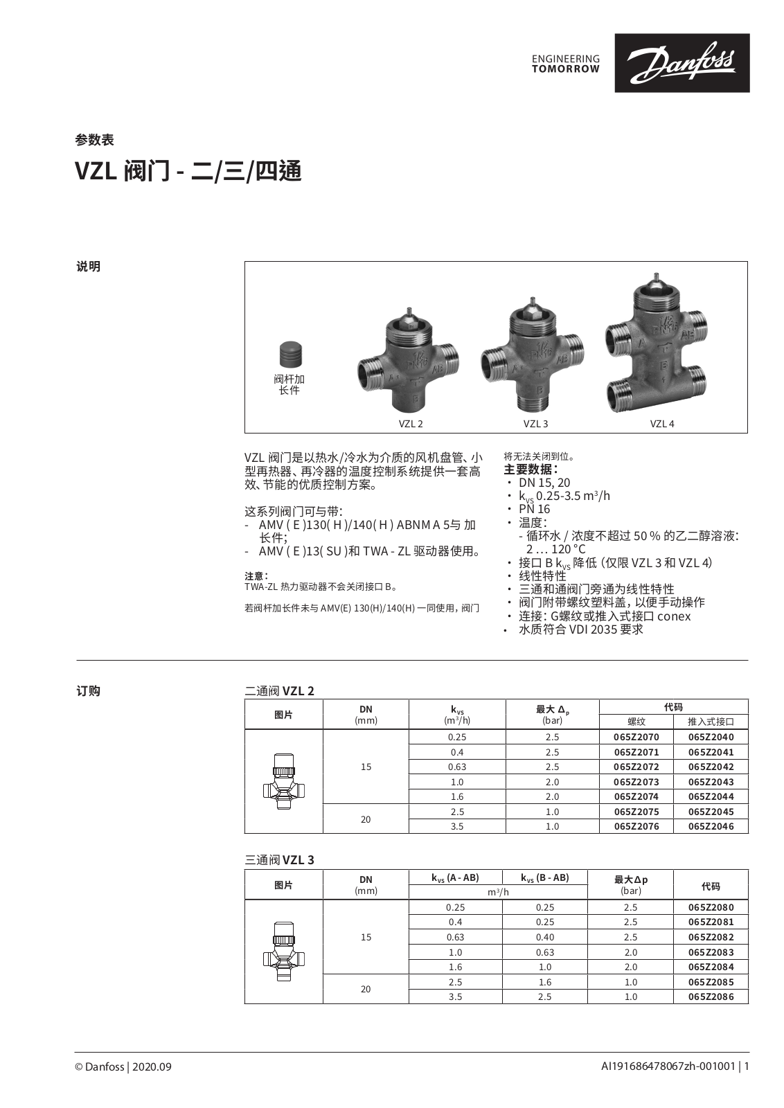 Danfoss VZL 2, VZL 3, VZL 4 Data sheet