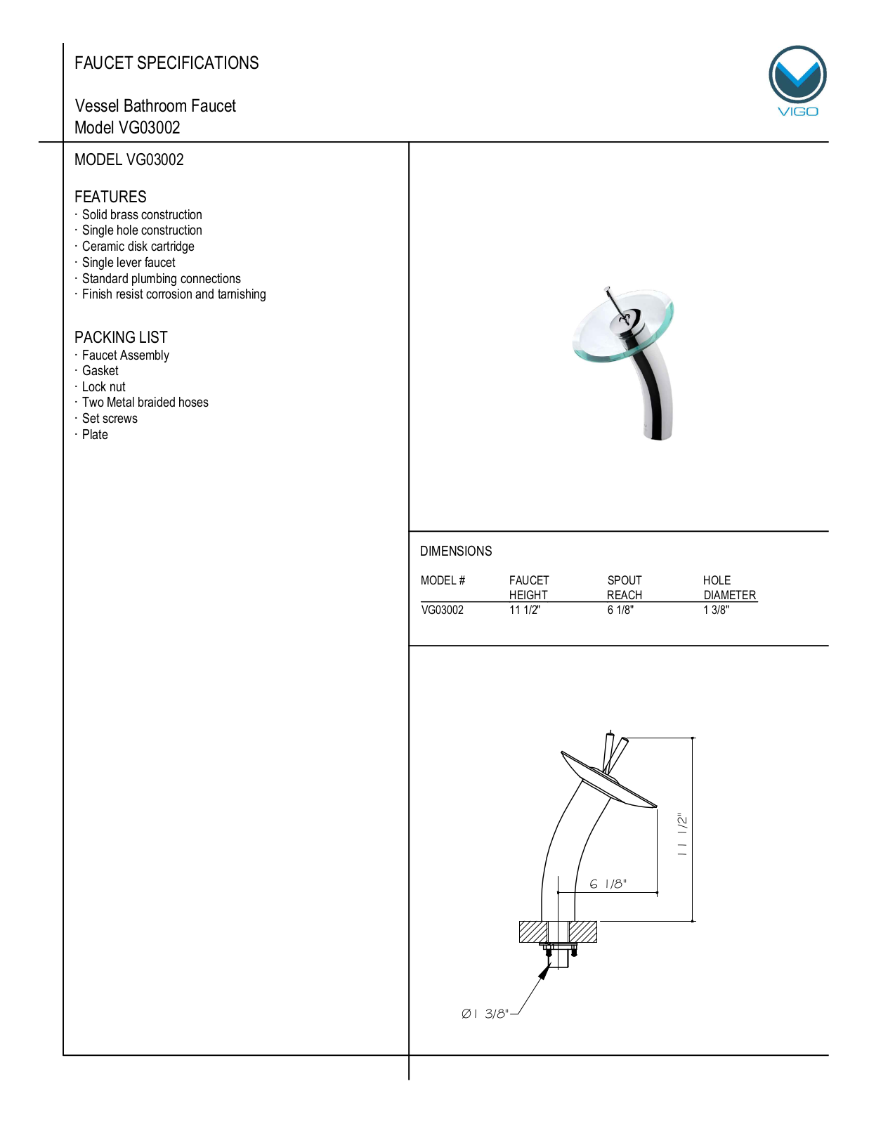 Vigo VGT055BNRND Specifications