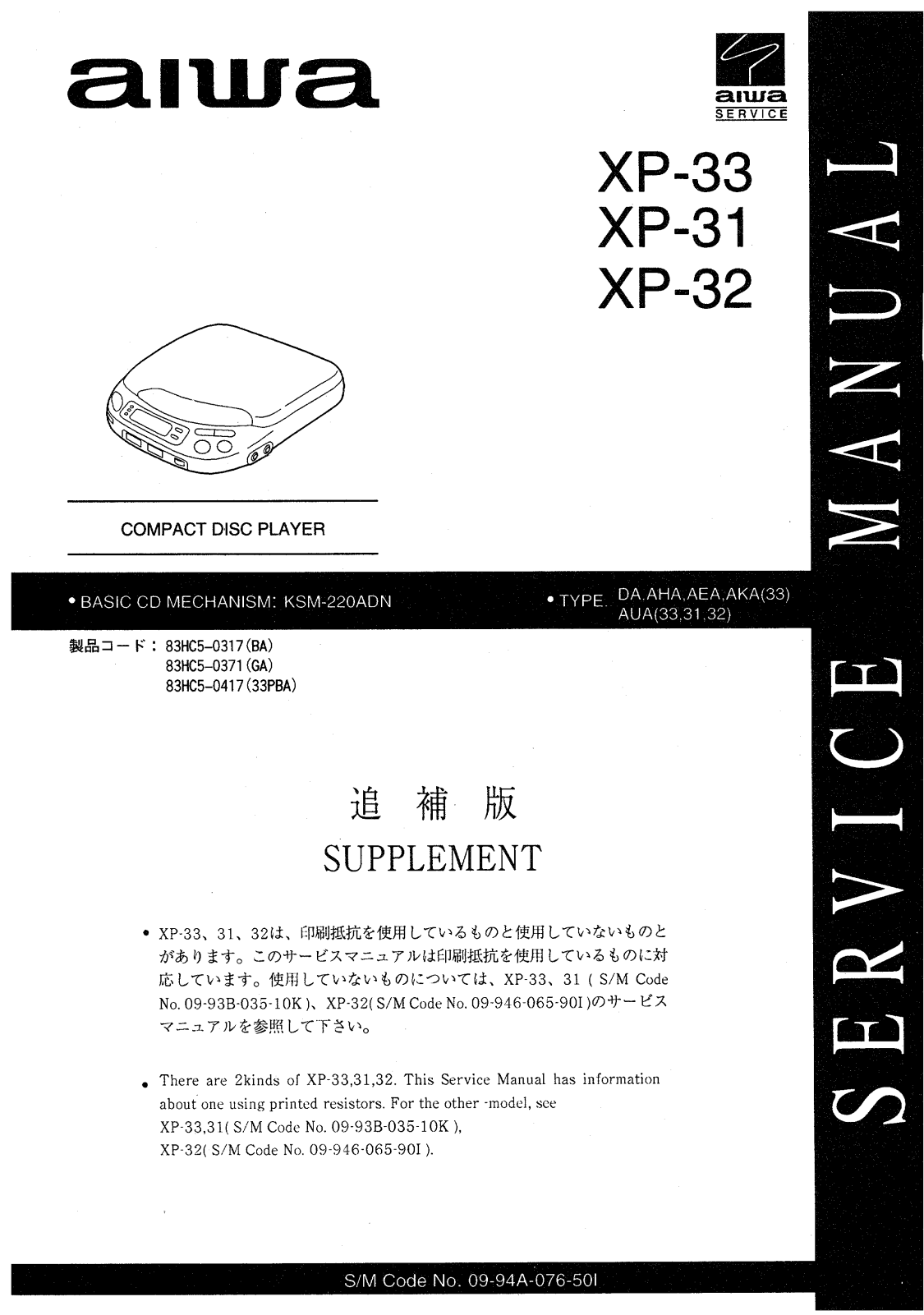 Aiwa XP-33, XP-31, XP-32 Service Manual