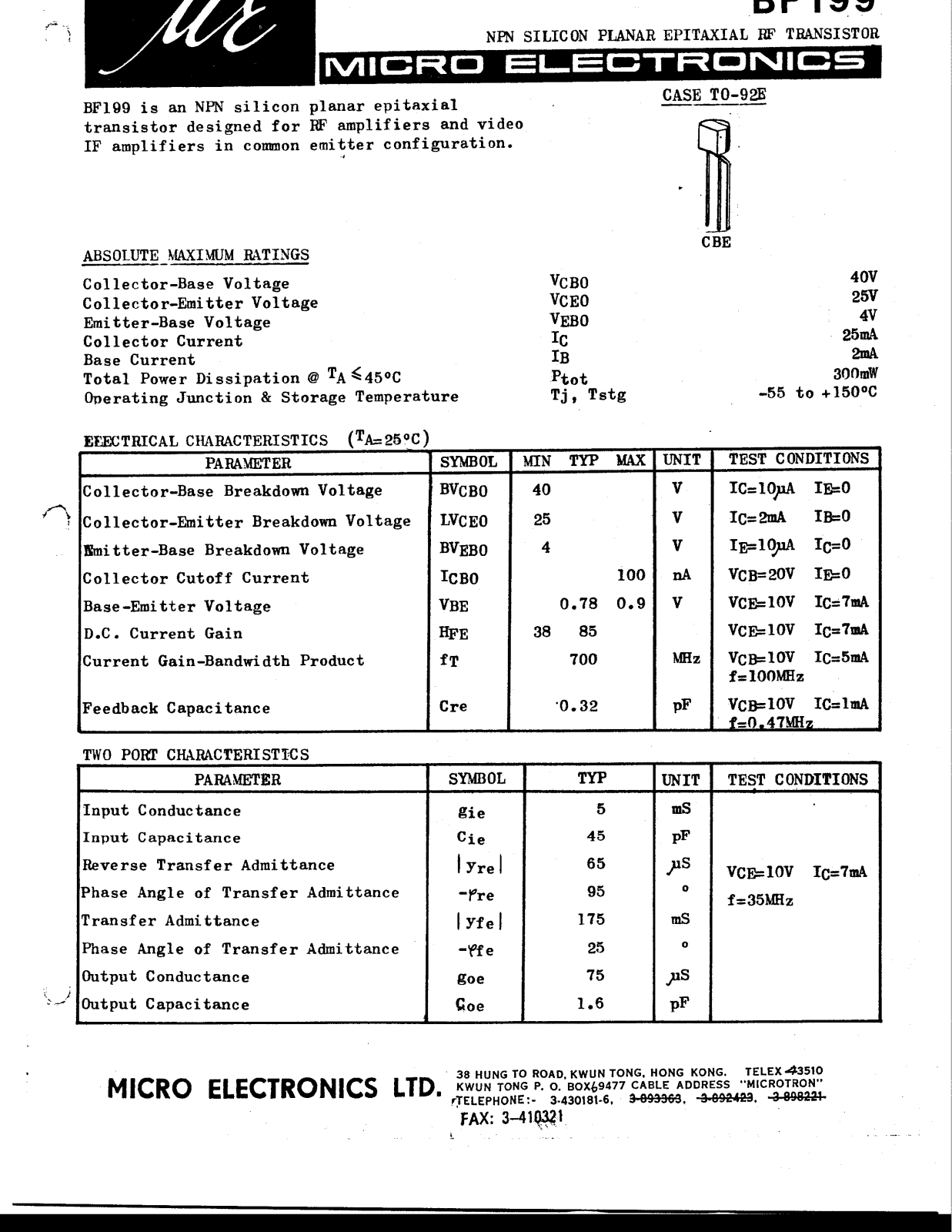 ME BF199 Datasheet