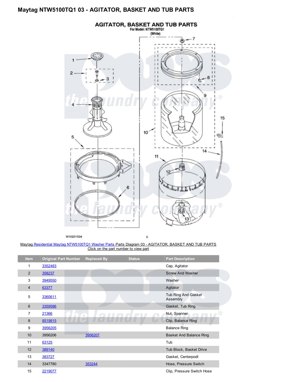 Maytag NTW5100TQ1 Parts Diagram