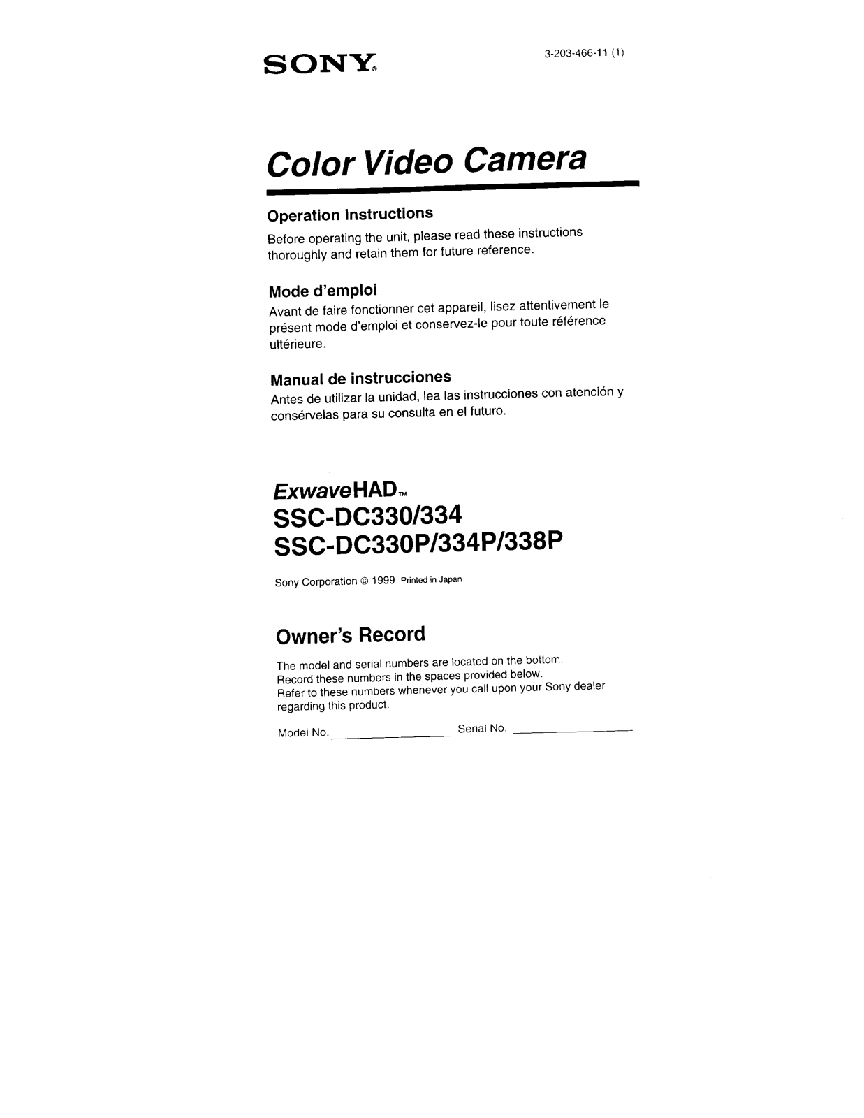 Sony SSC-DC330 User Manual