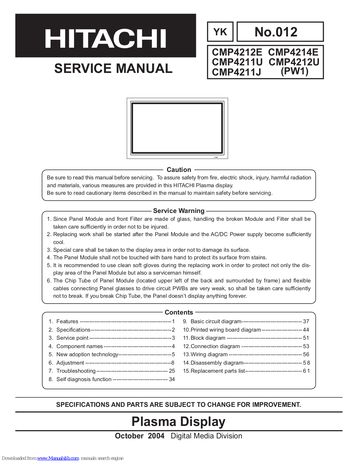 Hitachi CMP4212E, CMP4211U, CMP4214E, CMP4212U Service Manual