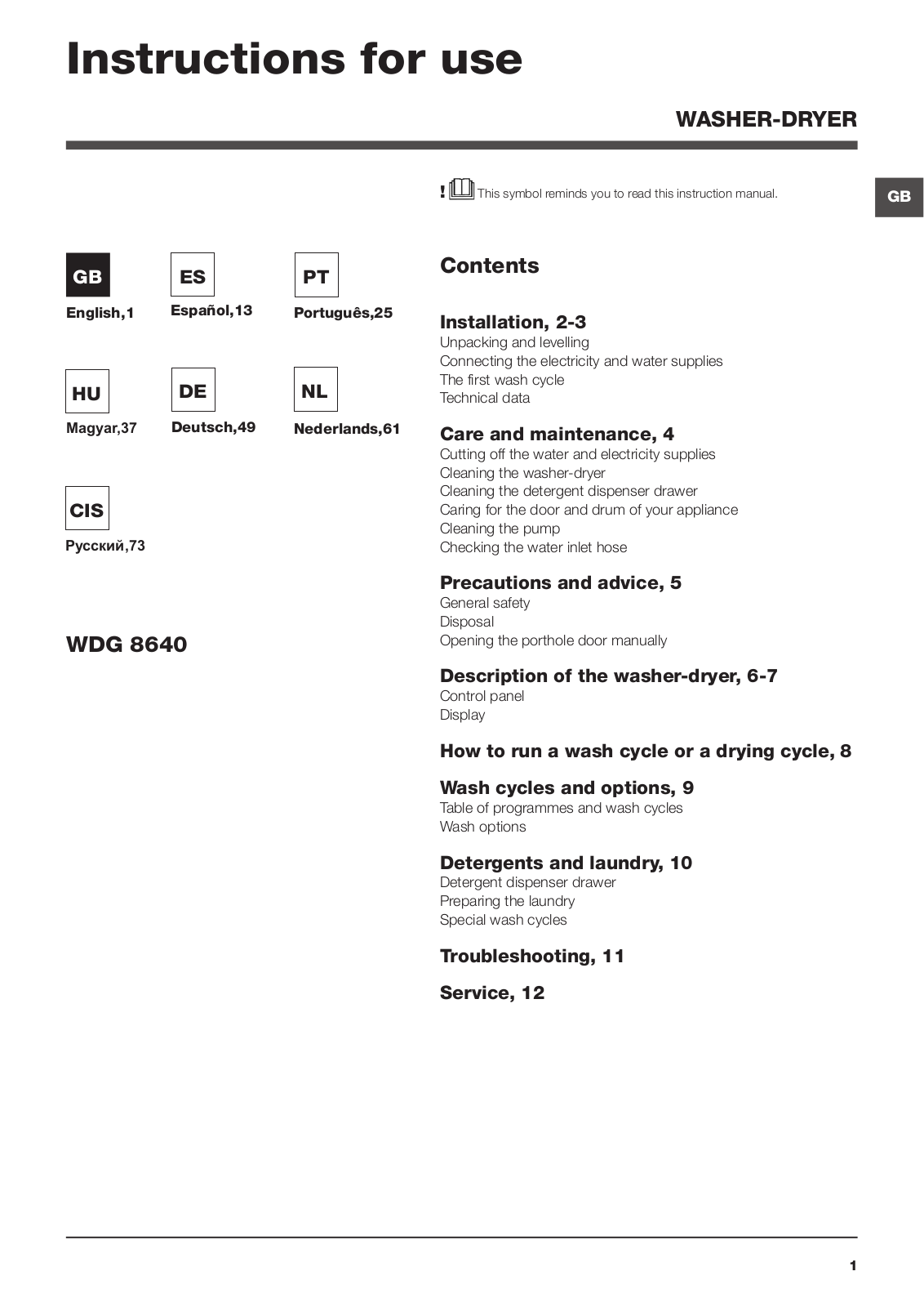 Hotpoint Ariston WDG8640B User Manual