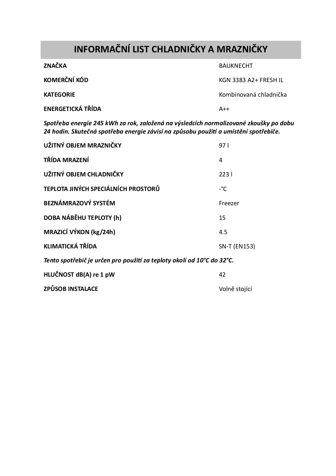 Bauknecht KGN3383 A2+ IL Fresh ocel User Manual