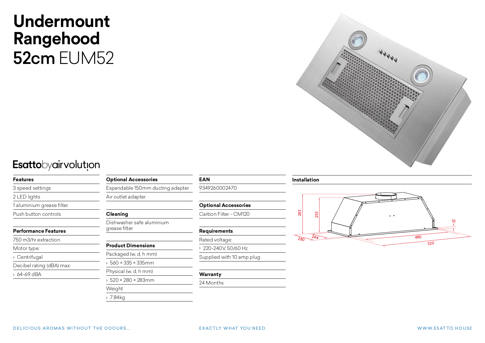 Esatto EUM52 Specifications Sheet - ManualMachine.com