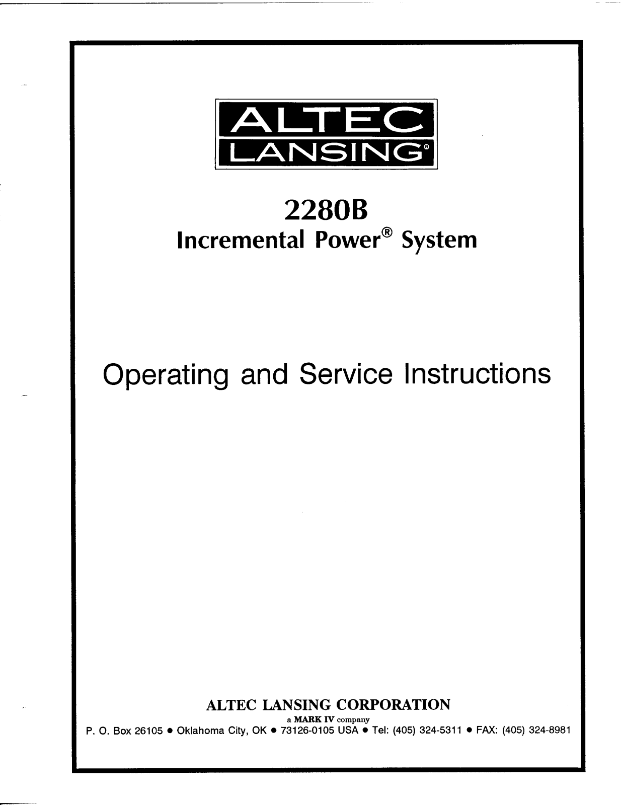 Altec Lansing 2280B Schematic