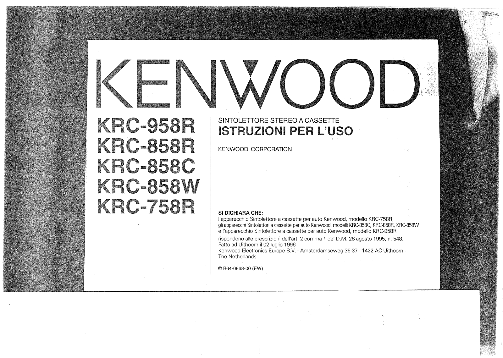 Kenwood KRC-958R, KRC-858R, KRC-858C, KRC-858W, KRC-758R User manual