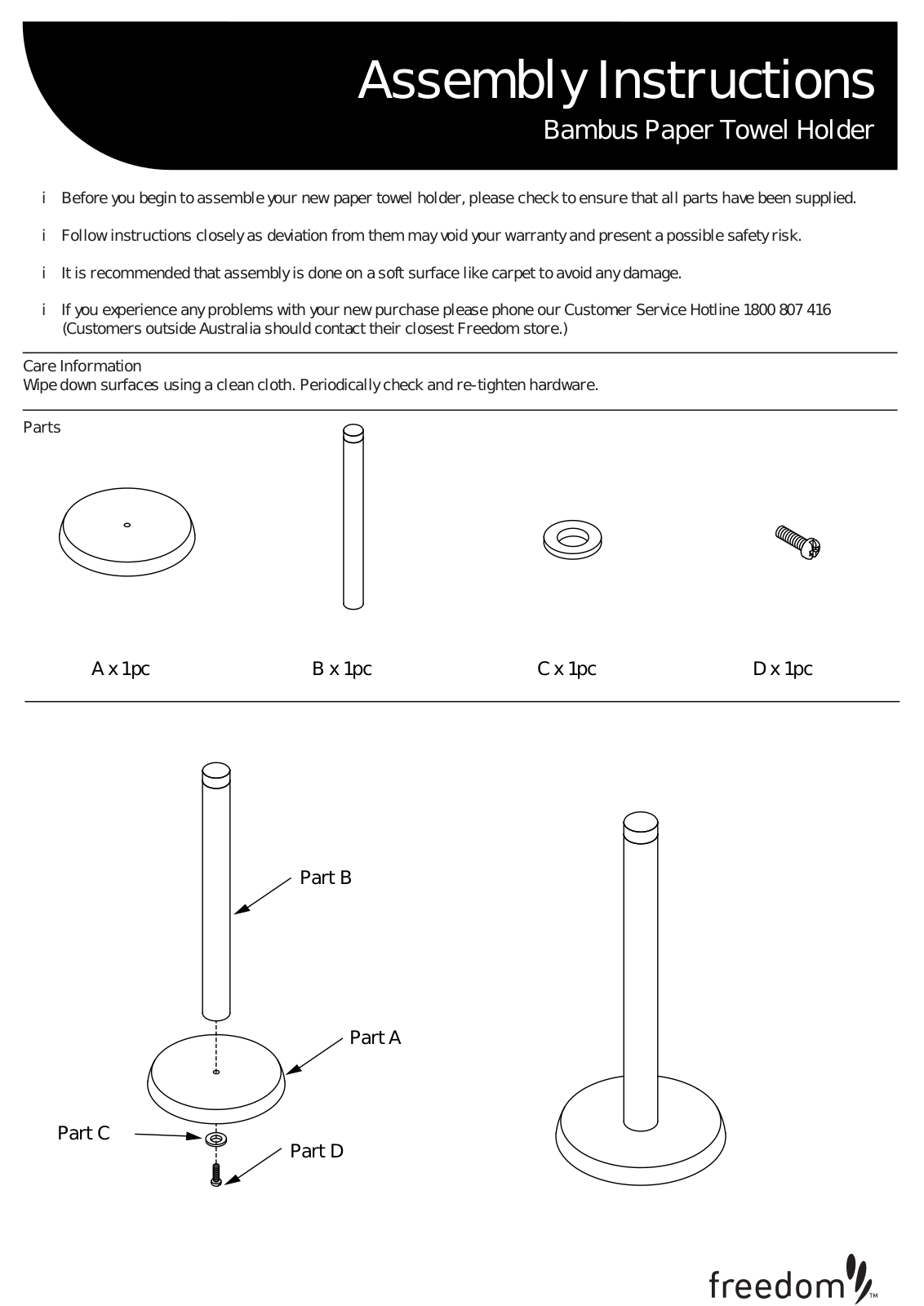 Freedom Bambus Paper Towel Holder Assembly Instruction