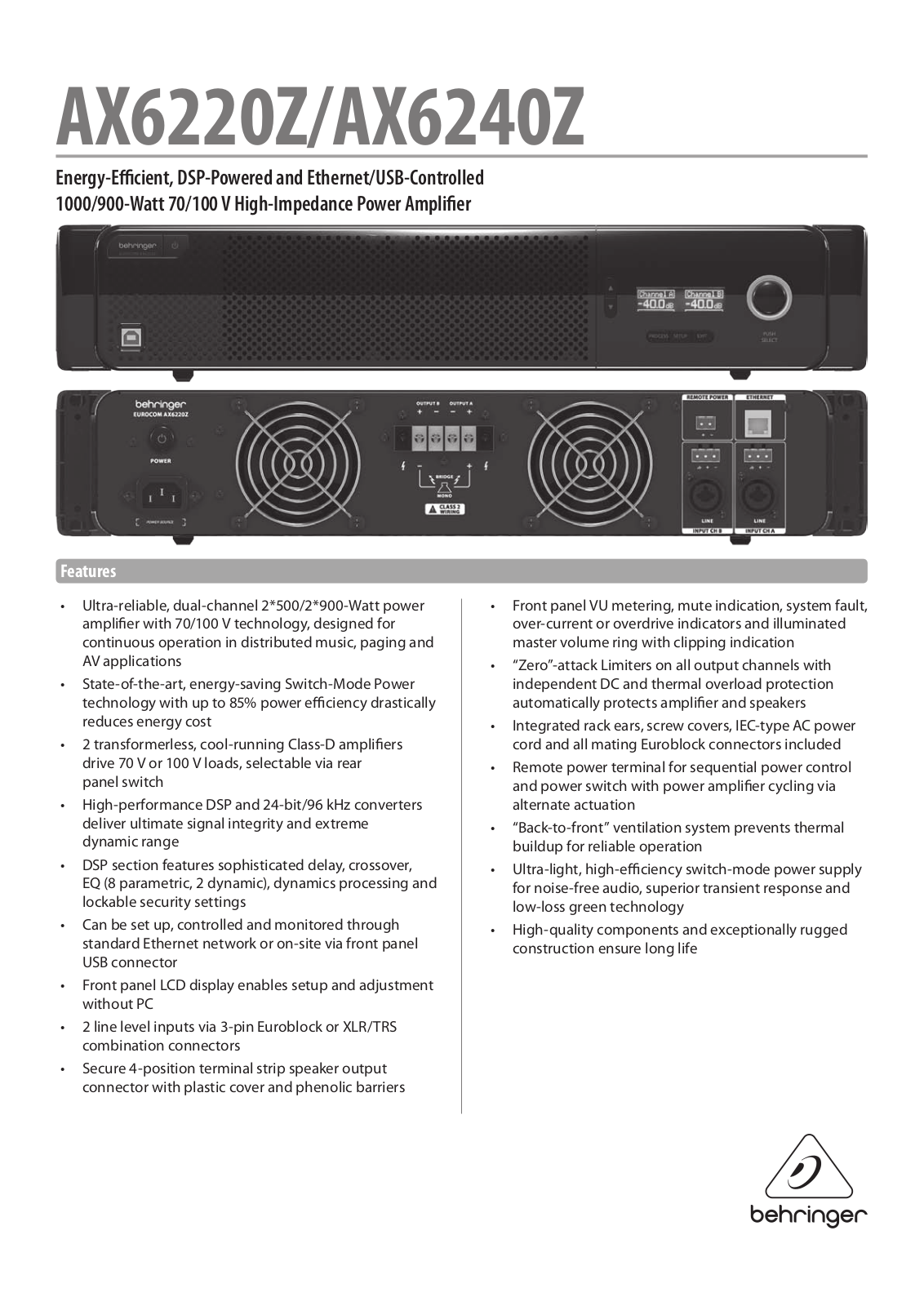 Behringer AX6220Z, AX6240Z Specification Sheet