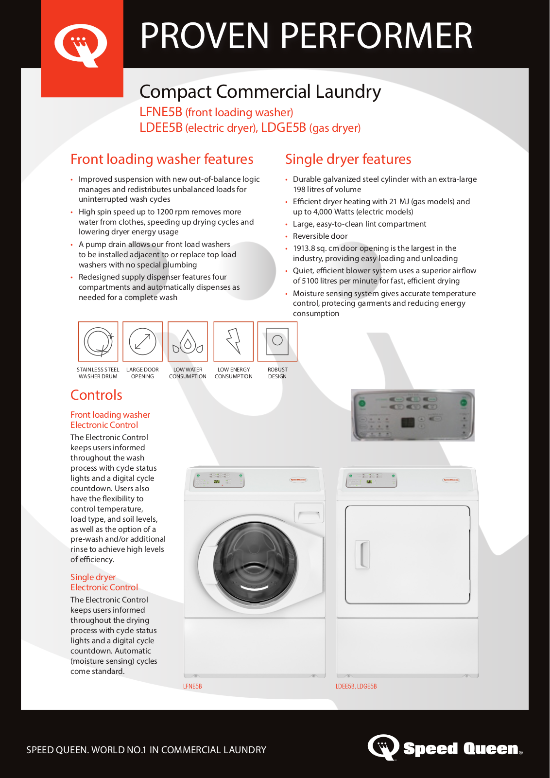 Speed Queen LFNE5B Specifications Sheet