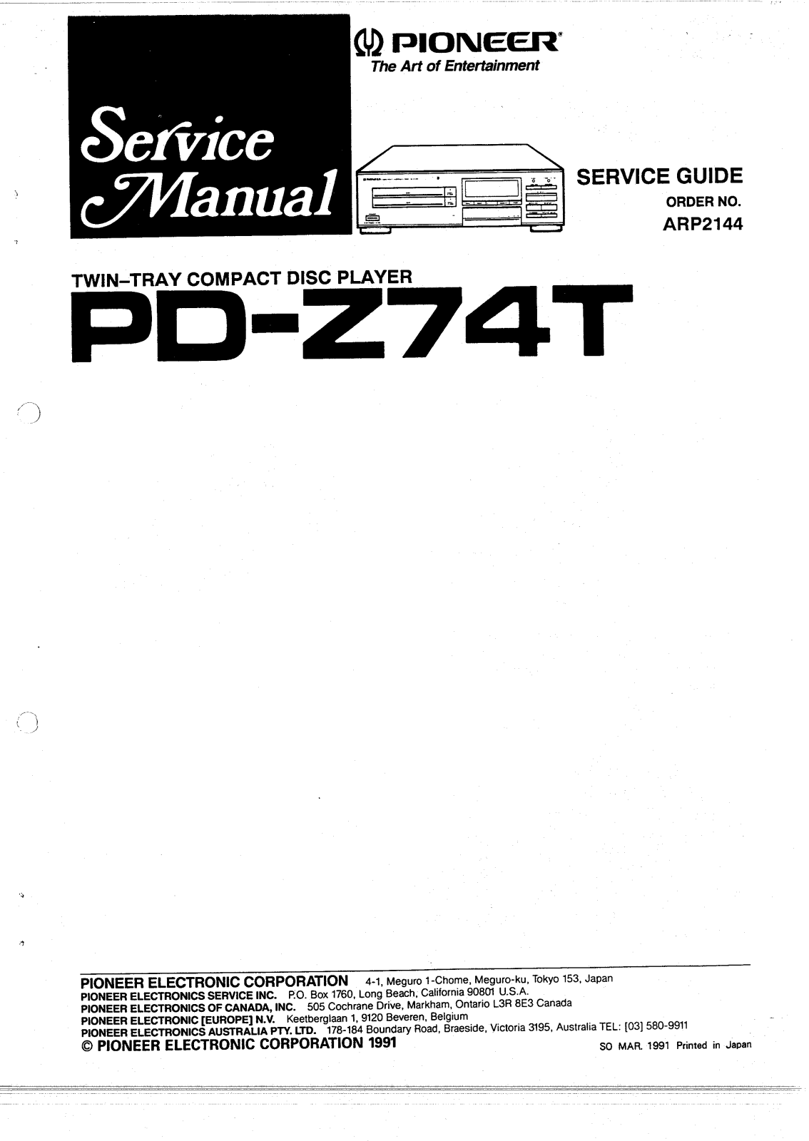 Pioneer PDZ-74-T Service manual