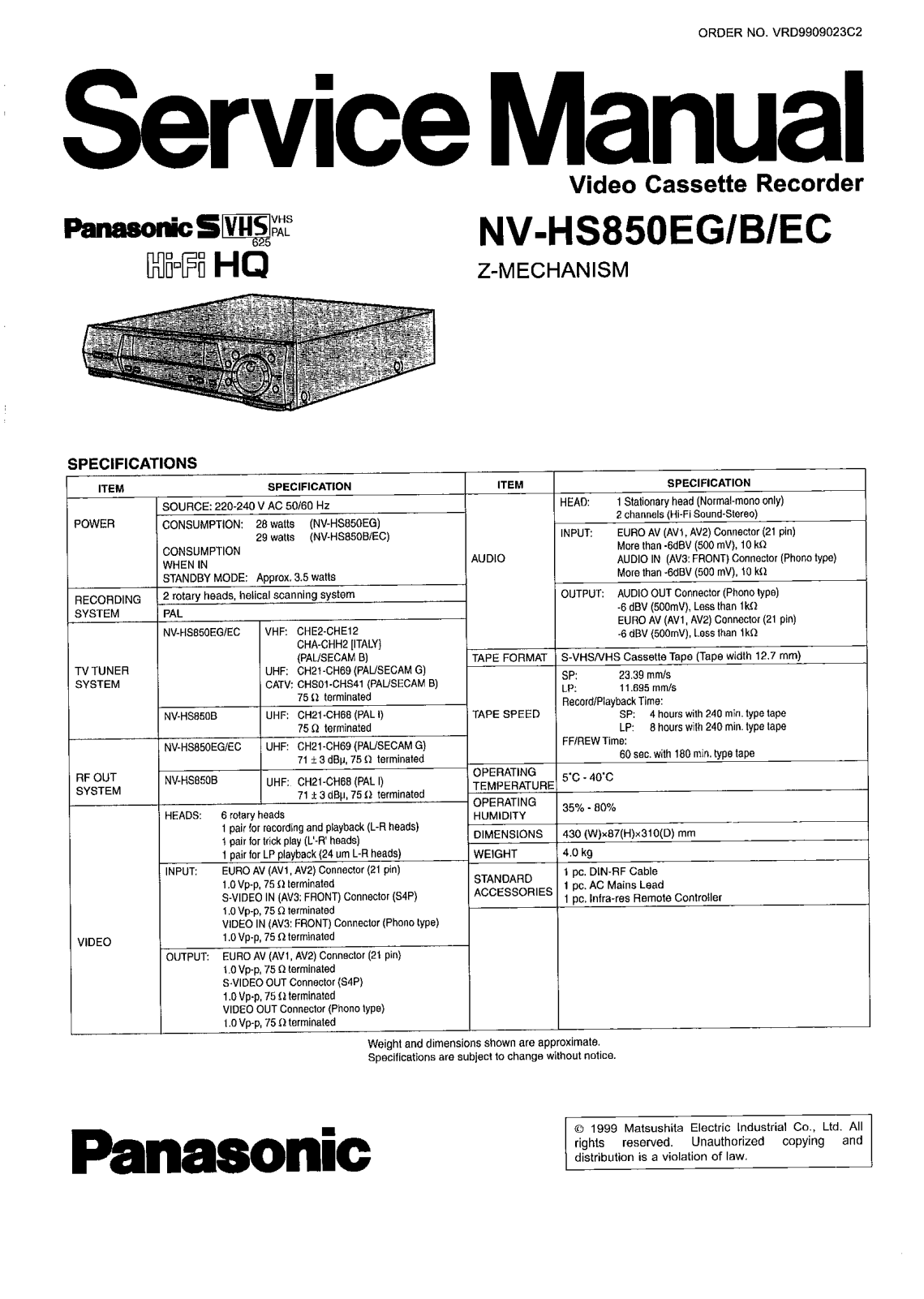 PANASONIC NV-HS850EG Service Manual