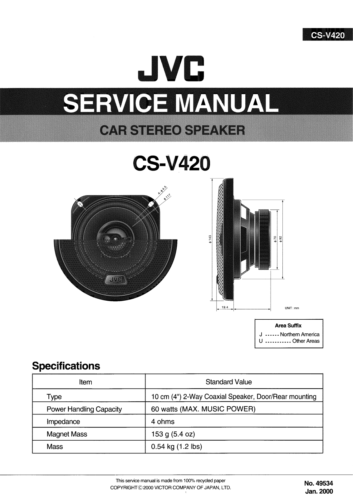 JVC CS-V420J, CS-V420U Service Manual