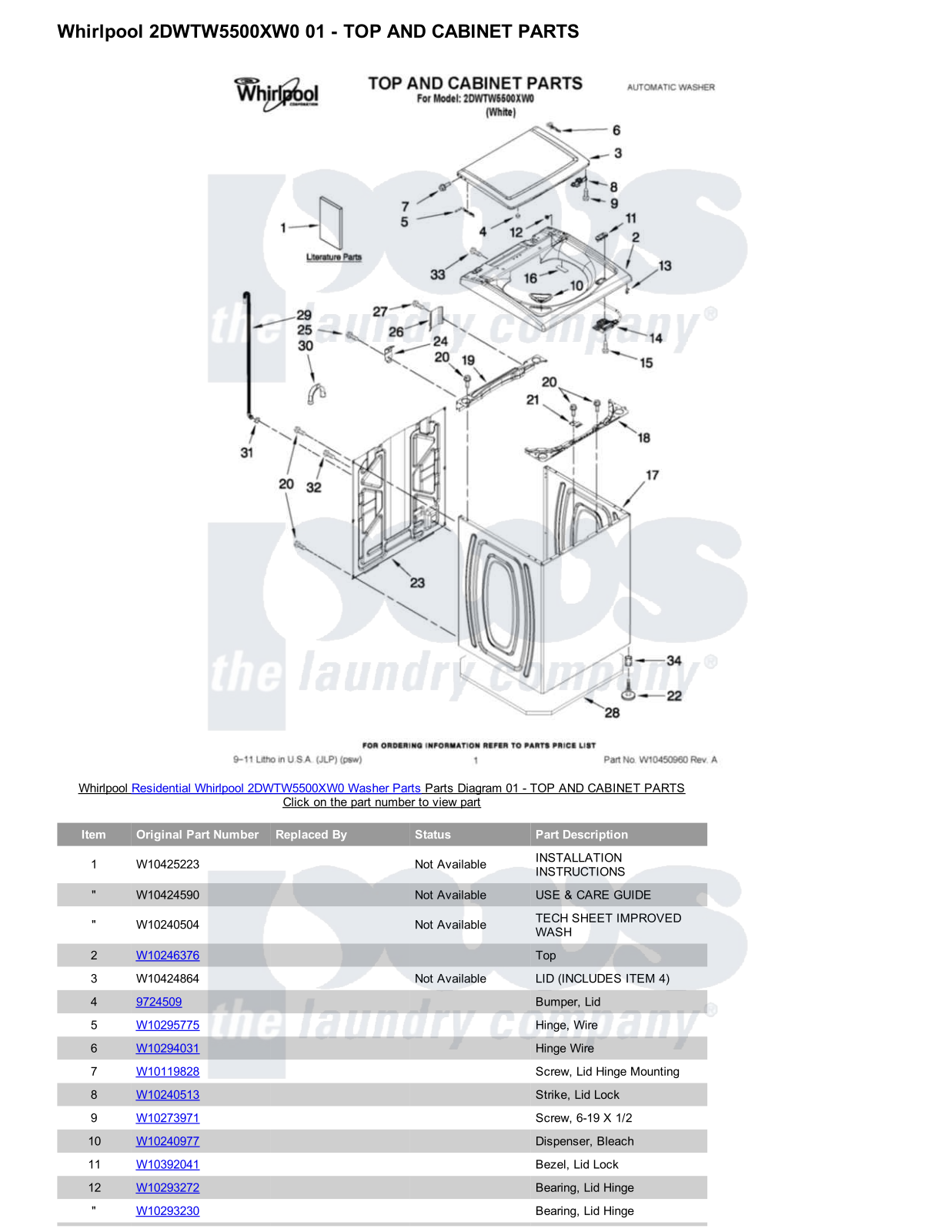 Whirlpool 2DWTW5500XW0 Parts Diagram