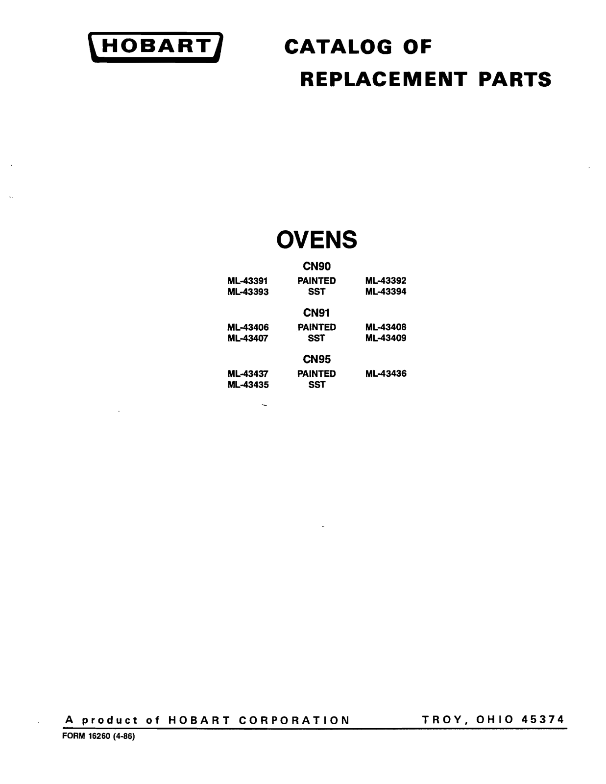 Hobart Food Machines CN90 Parts List