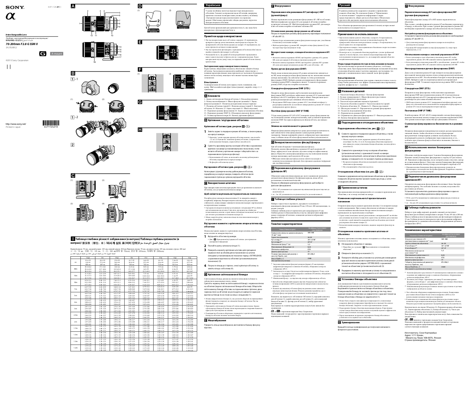 Sony SAL70200G2 User Manual