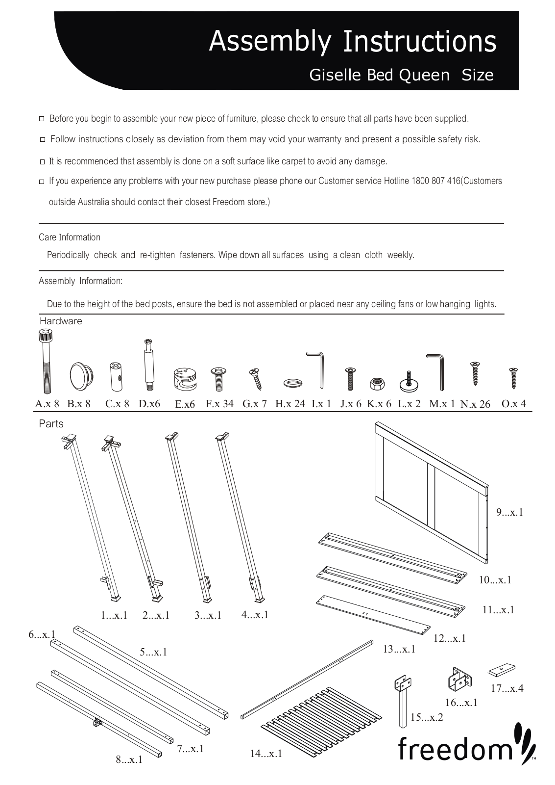 Freedom Giselle Queen Bed Assembly Instruction